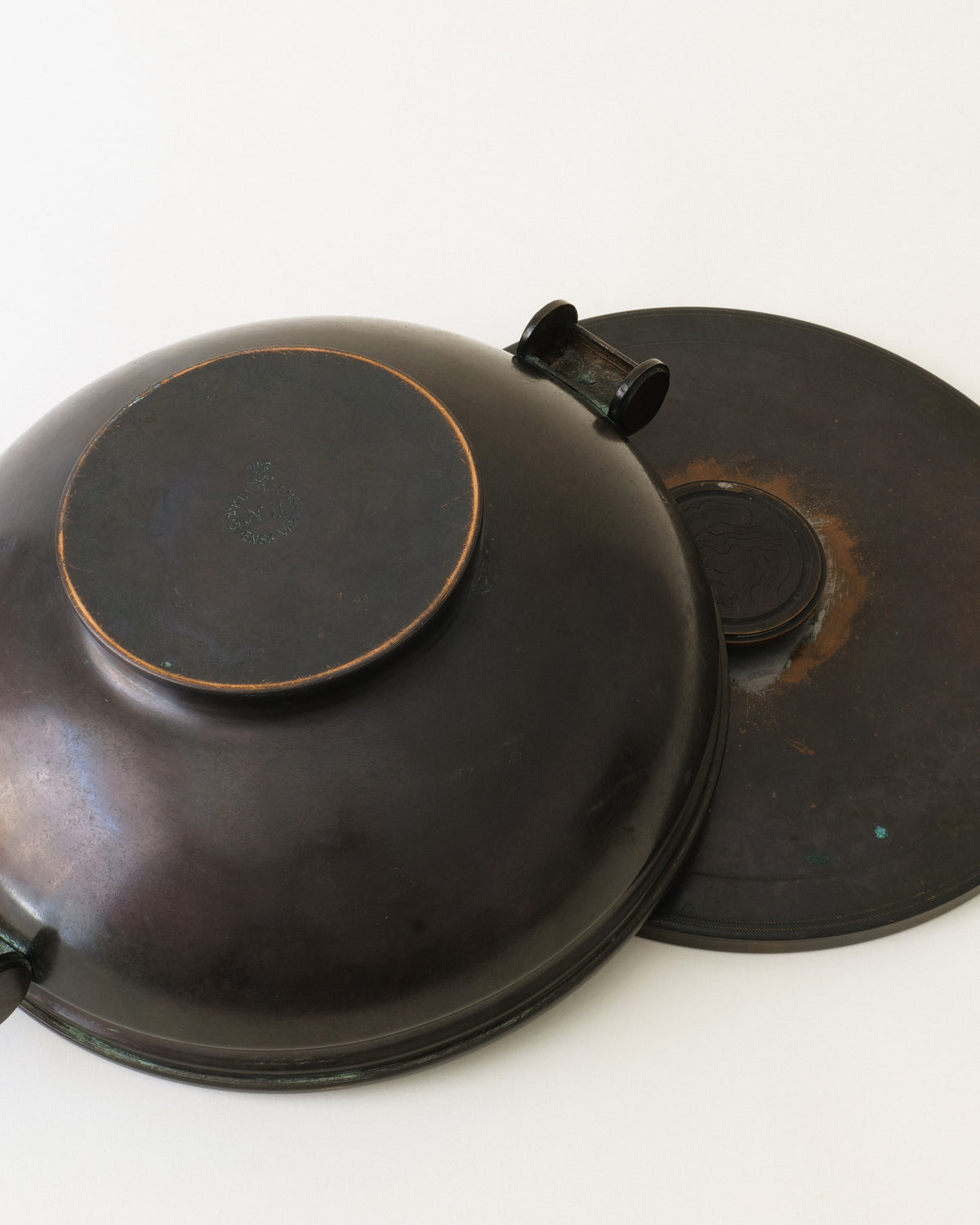 Bronze Lidded Dish Nilsson & Johansson Sweden 1930s — side angle