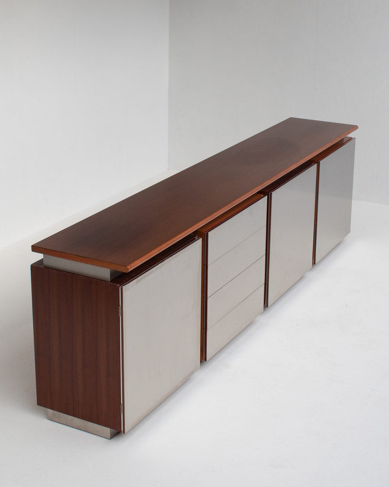 Brown Acerbis Cabinet with Chrome Doors — angled view showing wooden top and chrome doors