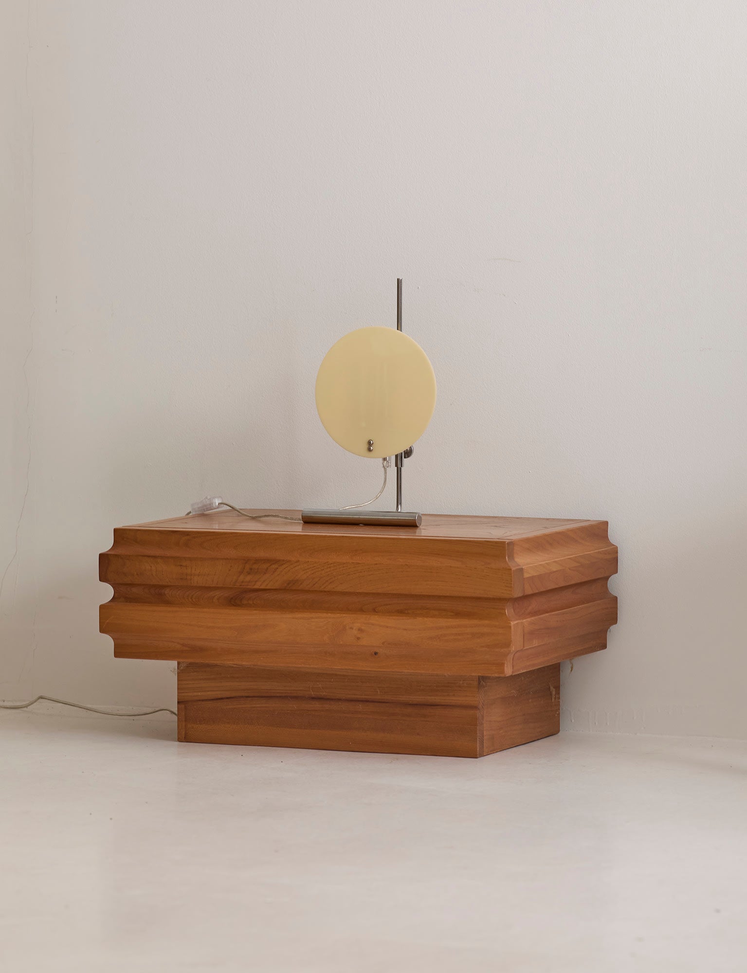 Vintage Habitat Table Lamp with Rotating Disc Shade on Chrome Stem, c. 1990 — side angle