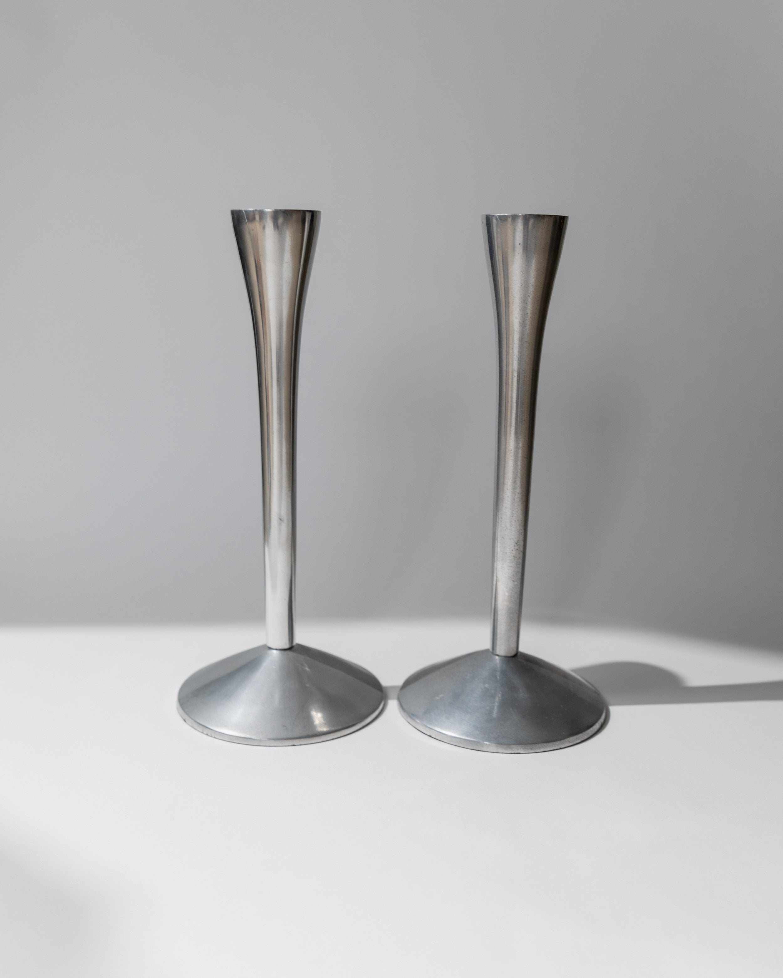 Ensemble de Bougeoirs de 2 - Acier Inoxydable, Italie Années 1970