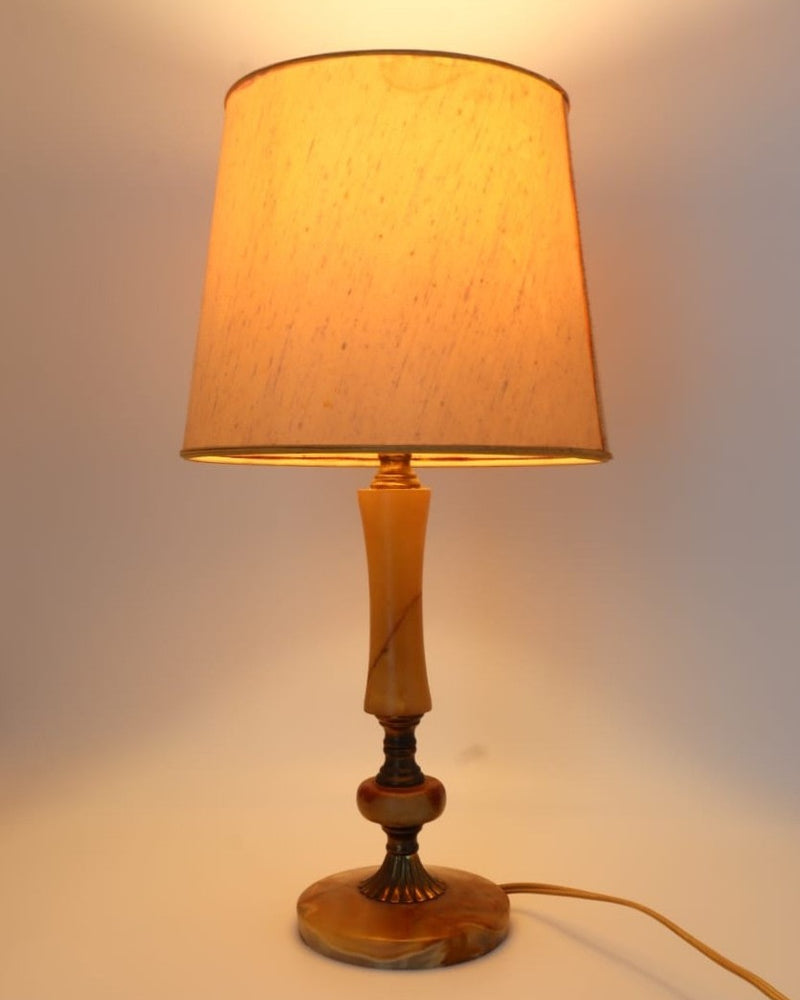 Vintage Hollywood Regency Onyx & Brass Table Lamp – Italy, 1970s — side angle