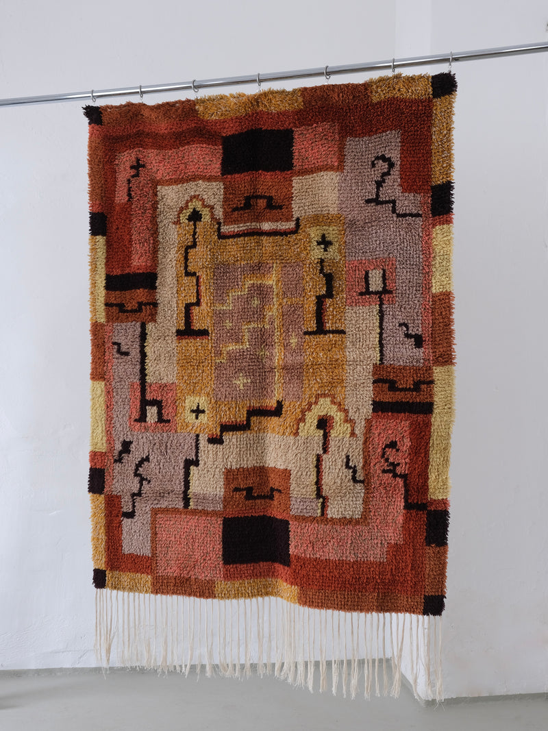 Art Deco Geometric Wall Rya Rug, Finland — close-up of textured wool fibers