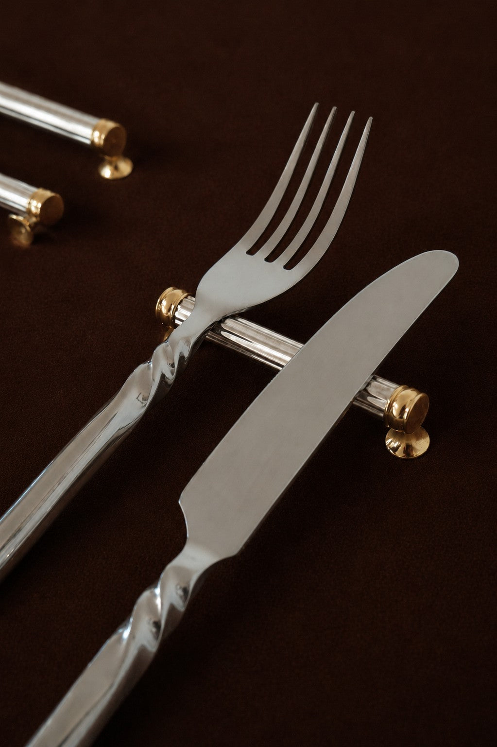 Set of 6 silver and gold-plated knife rests — detail view