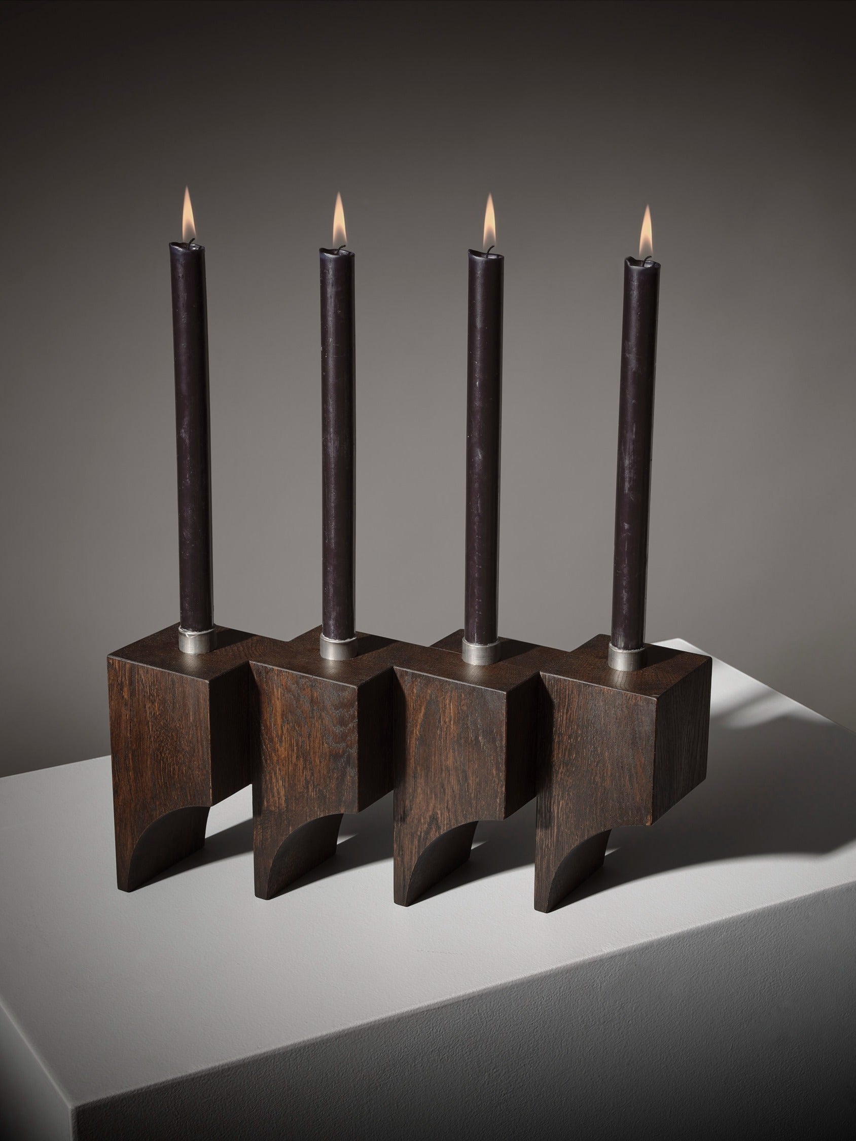 Acer Candle Holder R:4 — top view of dark wood design with candles