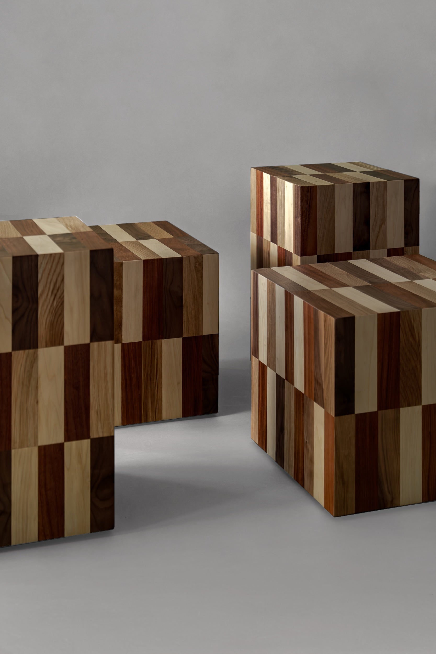 MORA Wooden Auxiliary Table — side angle showing striped wood design