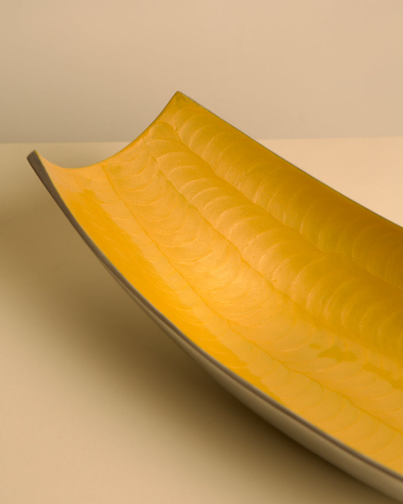 Golden aluminum Galassia storage bowl curved detail view 1980s