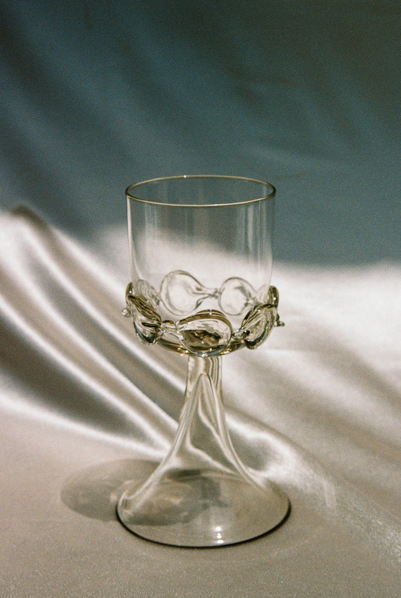 Pair of Mouthblown Wine Goblets - Chain by Lucie Claudia Podrabska | The Oblist — clear glass, handcrafted design