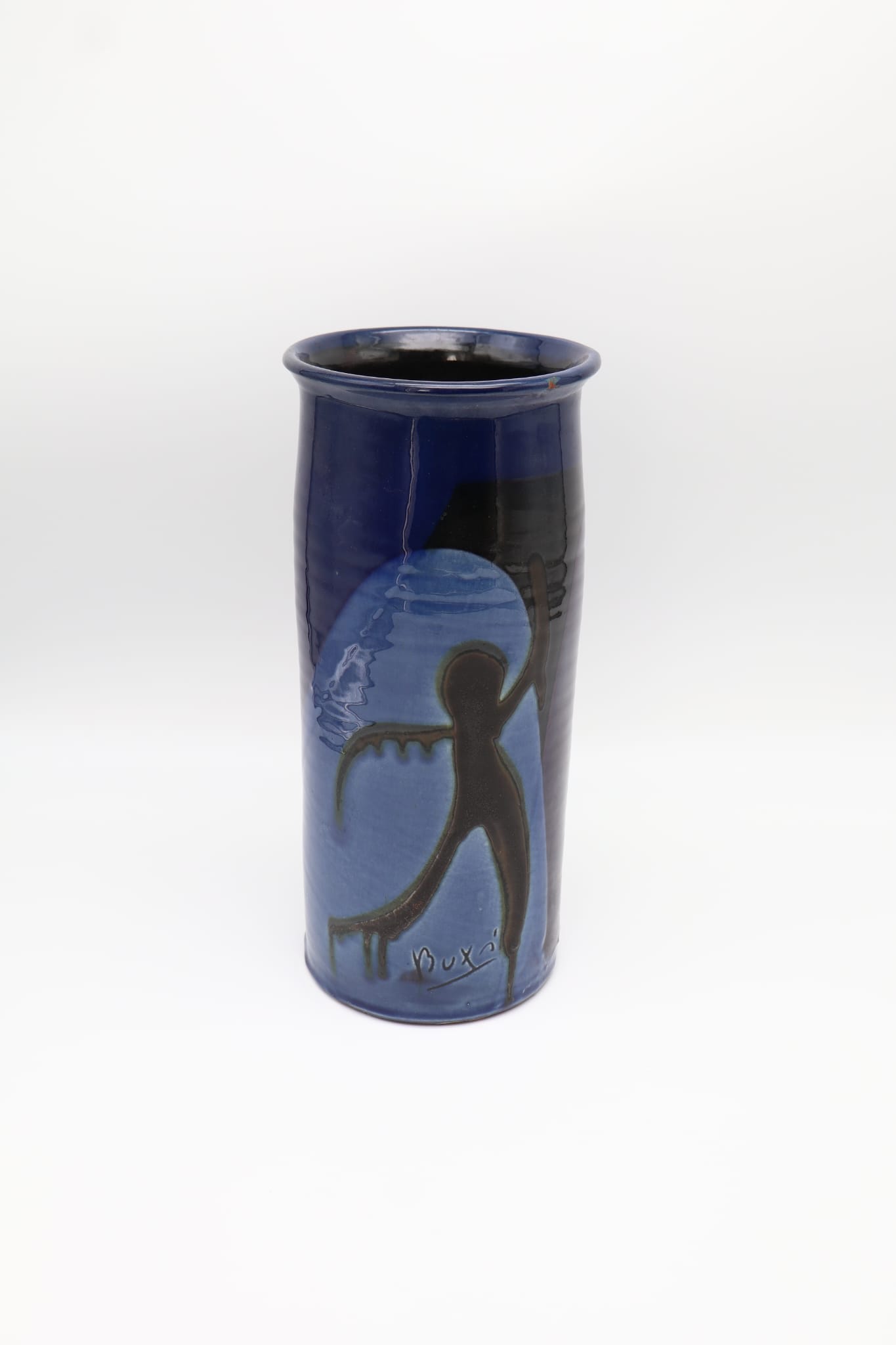 Mid-Century Modernist Cobalt Blue Ceramic Vase by Thomas Buxó, 1970s — detail view