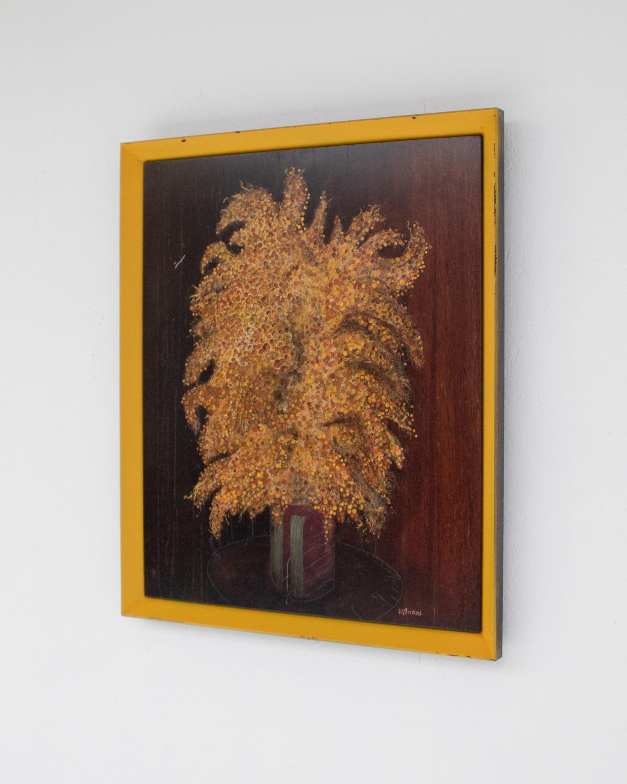 Michel Briard Floral Composition Painting in Yellow Frame — detail view