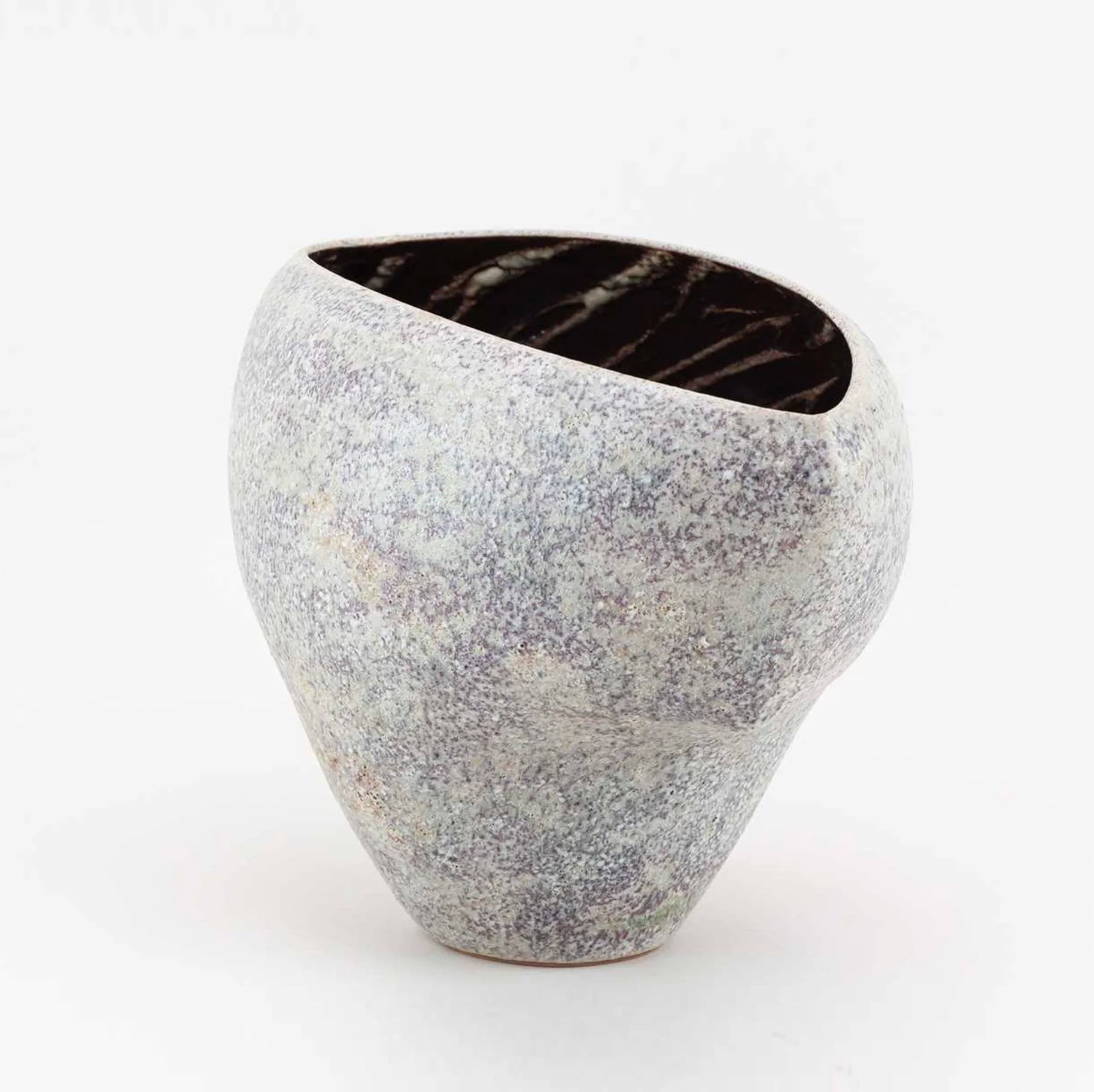 A Cloven Stoneware Bowl in Lilac and Grey Glaze by Chris Carter (B. 1945) — side angle