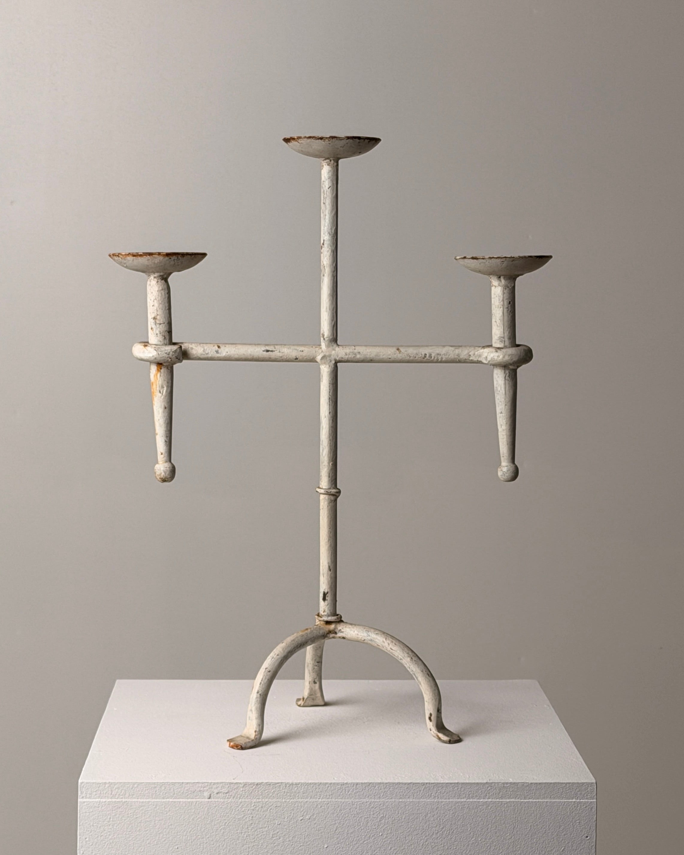 White-patinated Iron Candelabrum by Figuresdesign | The Oblist — vintage iron, white finish