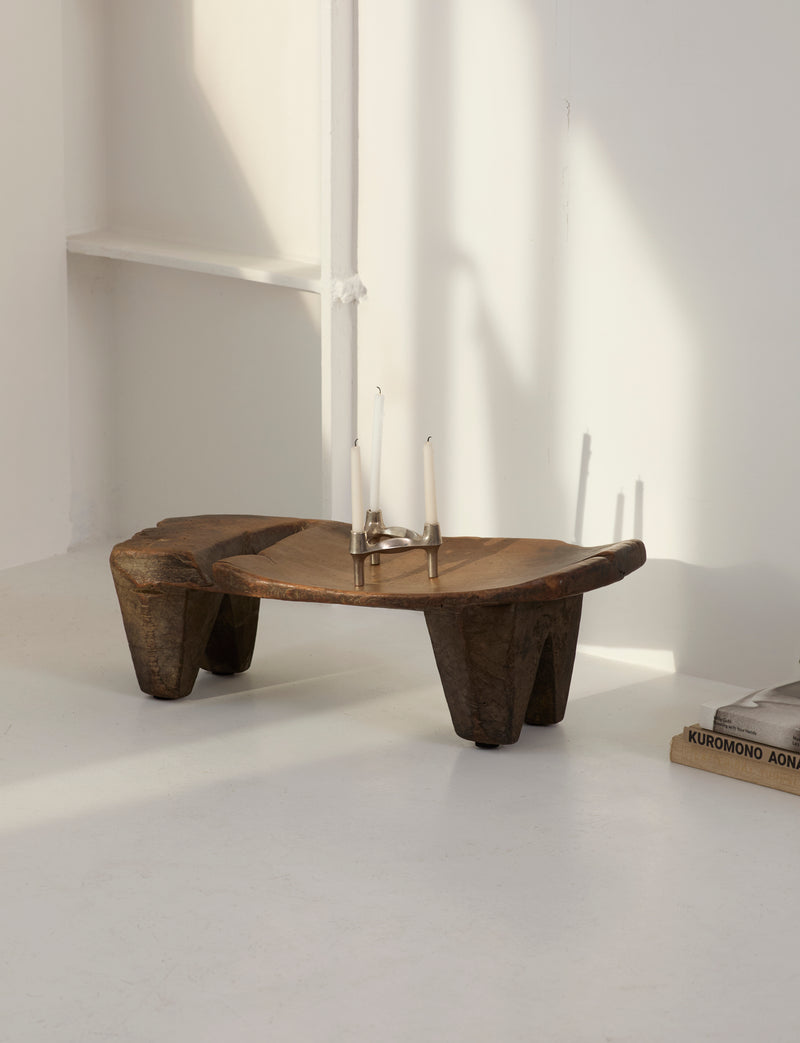 Mid-Century African Senufo Stool / Side Table in Solid Wood — angled view highlighting natural wood grain