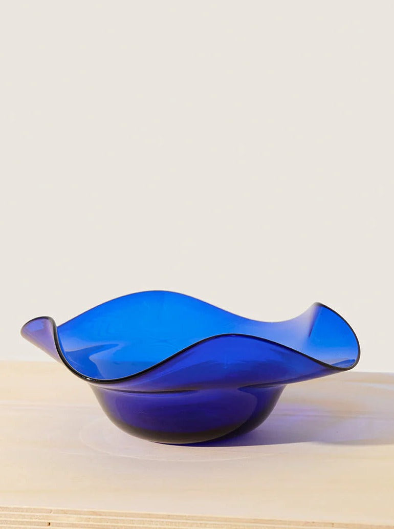 Blixen Bowl Large — top view of blue glass bowl