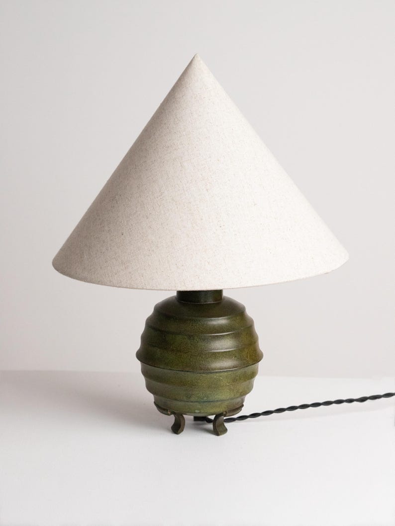 Art Deco Ribbed Metal Table Lamp — detail view