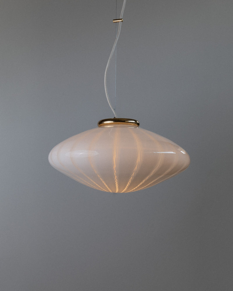 Vintage Murano glass pendant lamp with golden brass details 1960s