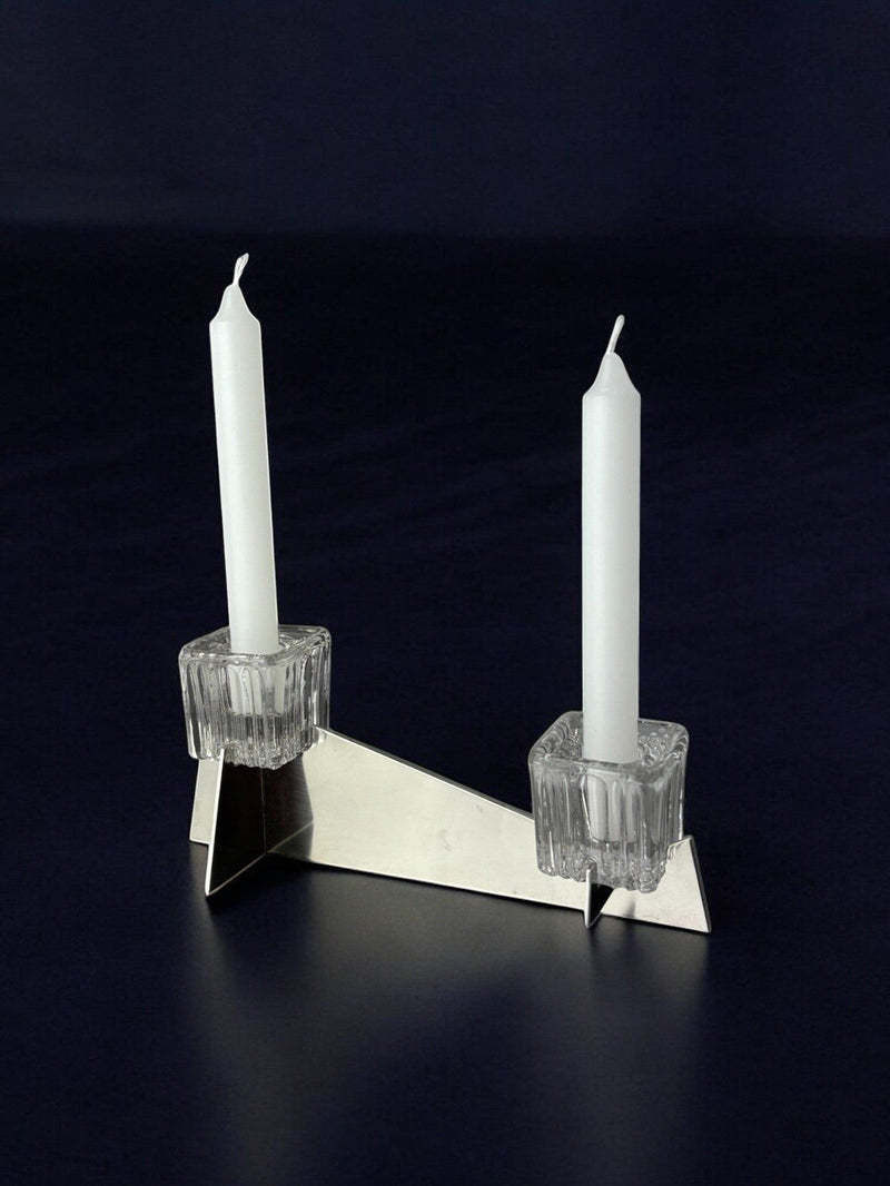 Peill & Putzler Candleholder, Glass and Metal, Germany, 1970's by Malamar Studio | The Oblist — vintage glass and metal desig