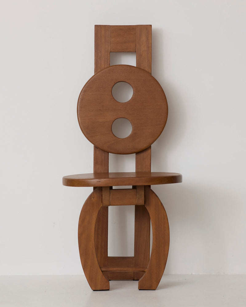 Heavy Sculptural Artisanal Chair in Solid Exotic Wood — detail view
