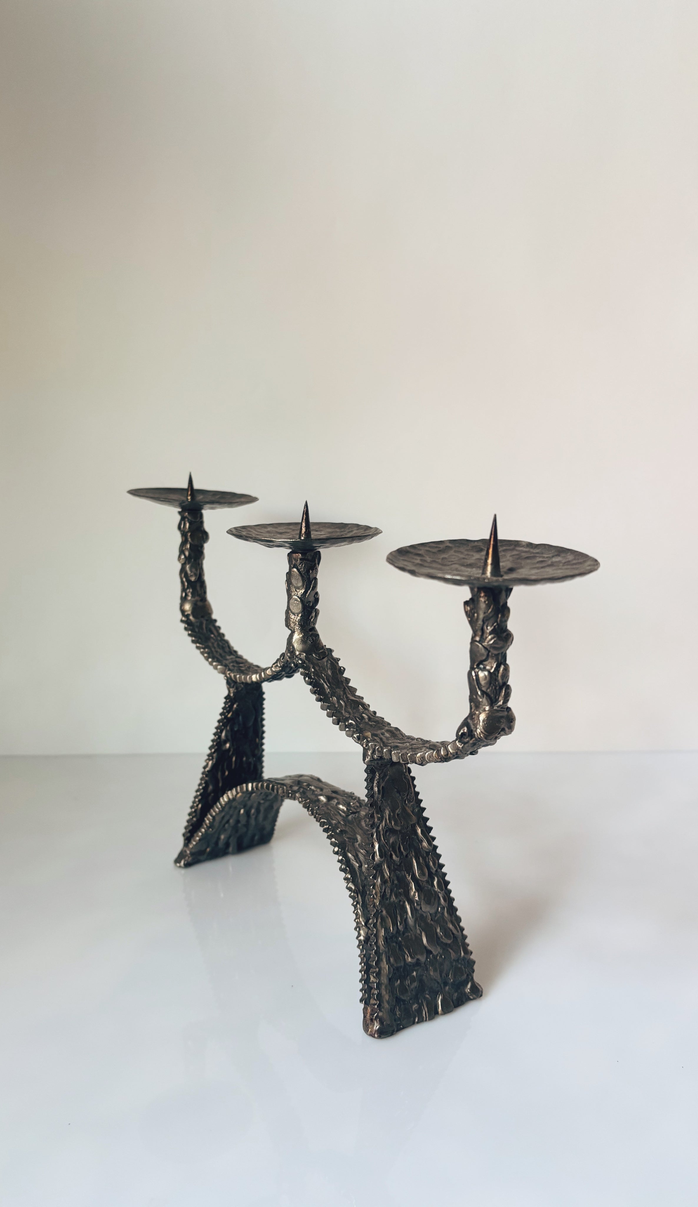 Molten Metal 3 Arm Brutalist Candlestick by Huerto | The Oblist