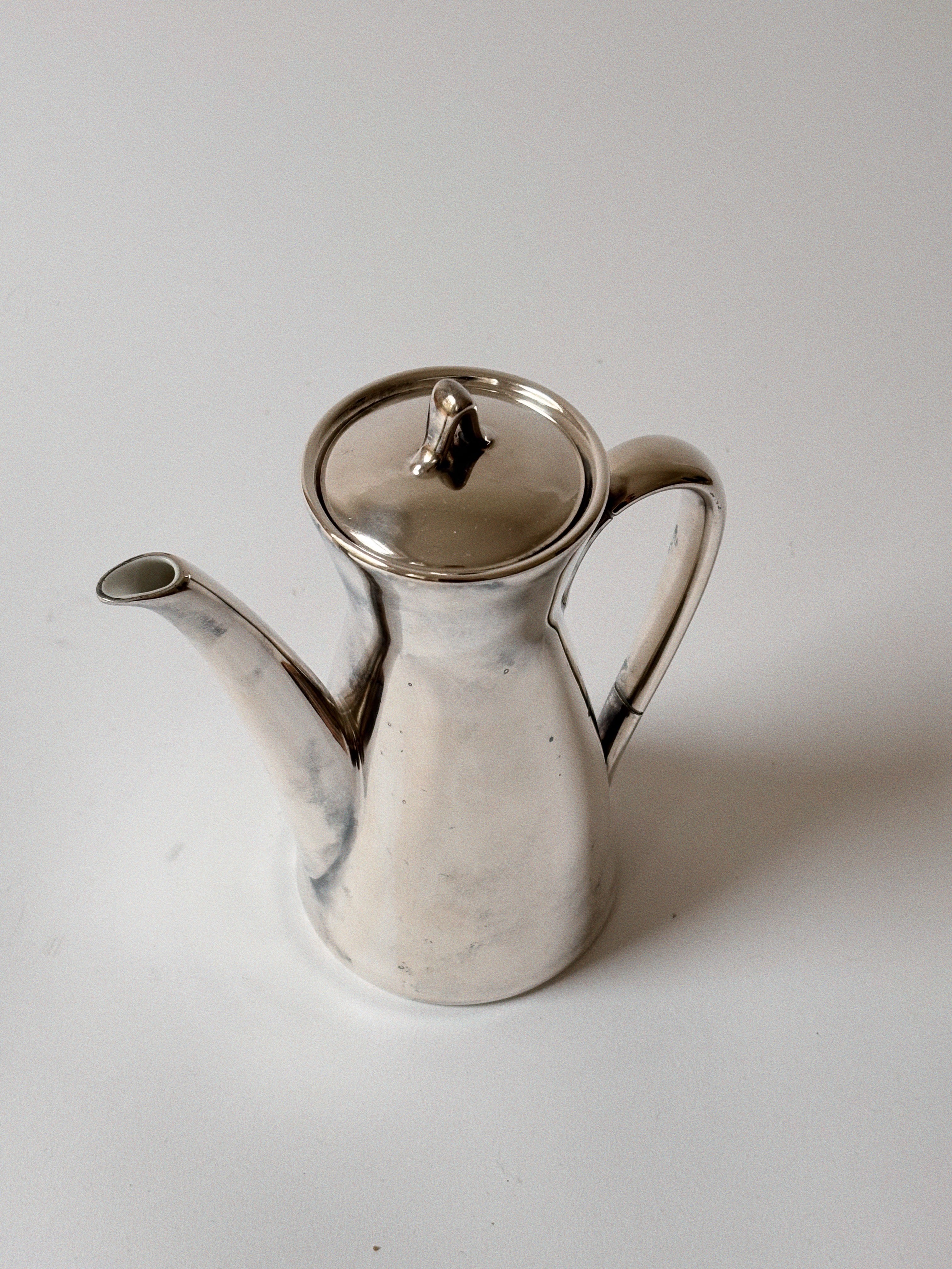 Silver Glazed Ceramic Teapot, Mid-Century Germany — detail view