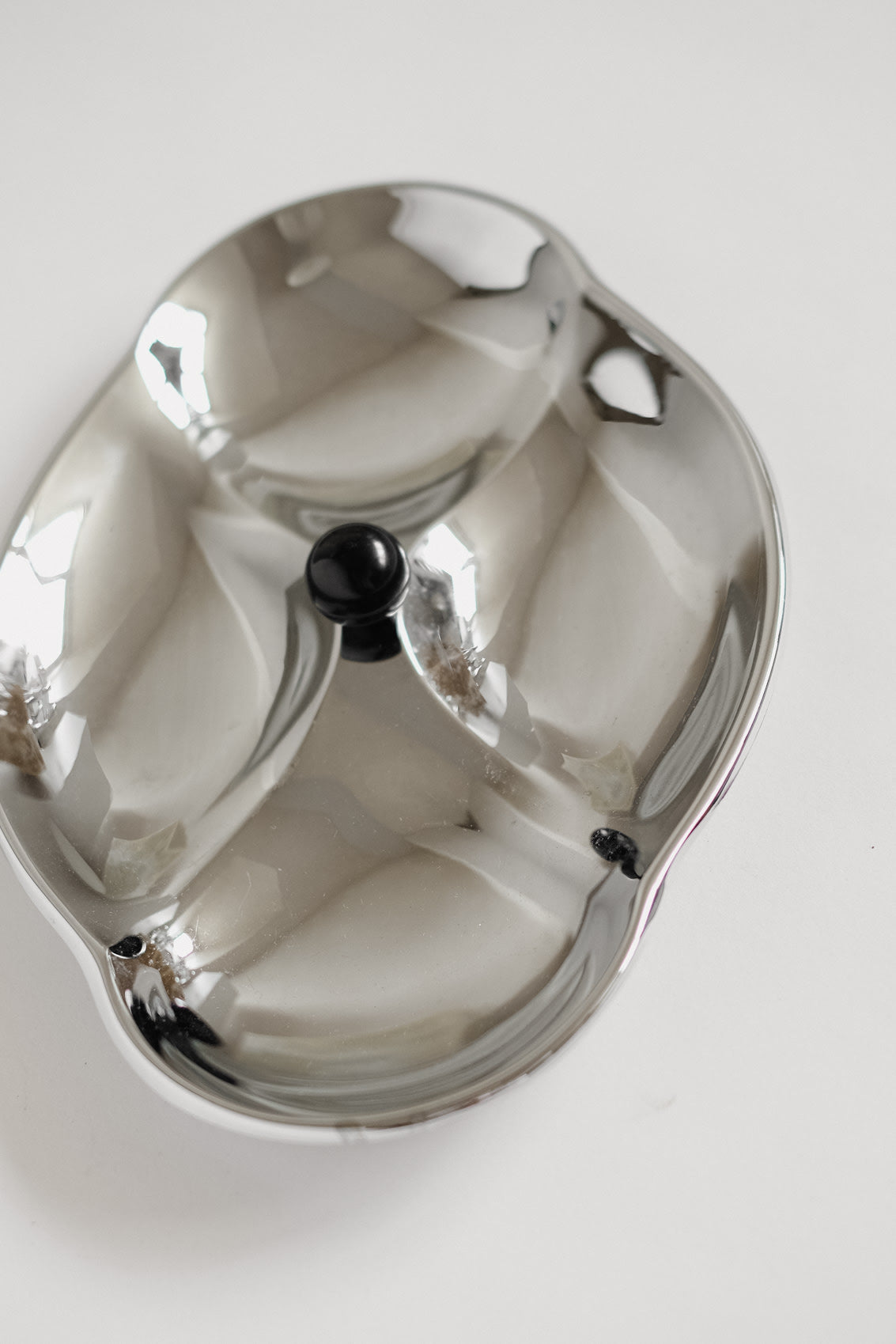 Elegant Mid-Century Vintage Chrome Serving Dish — close-up