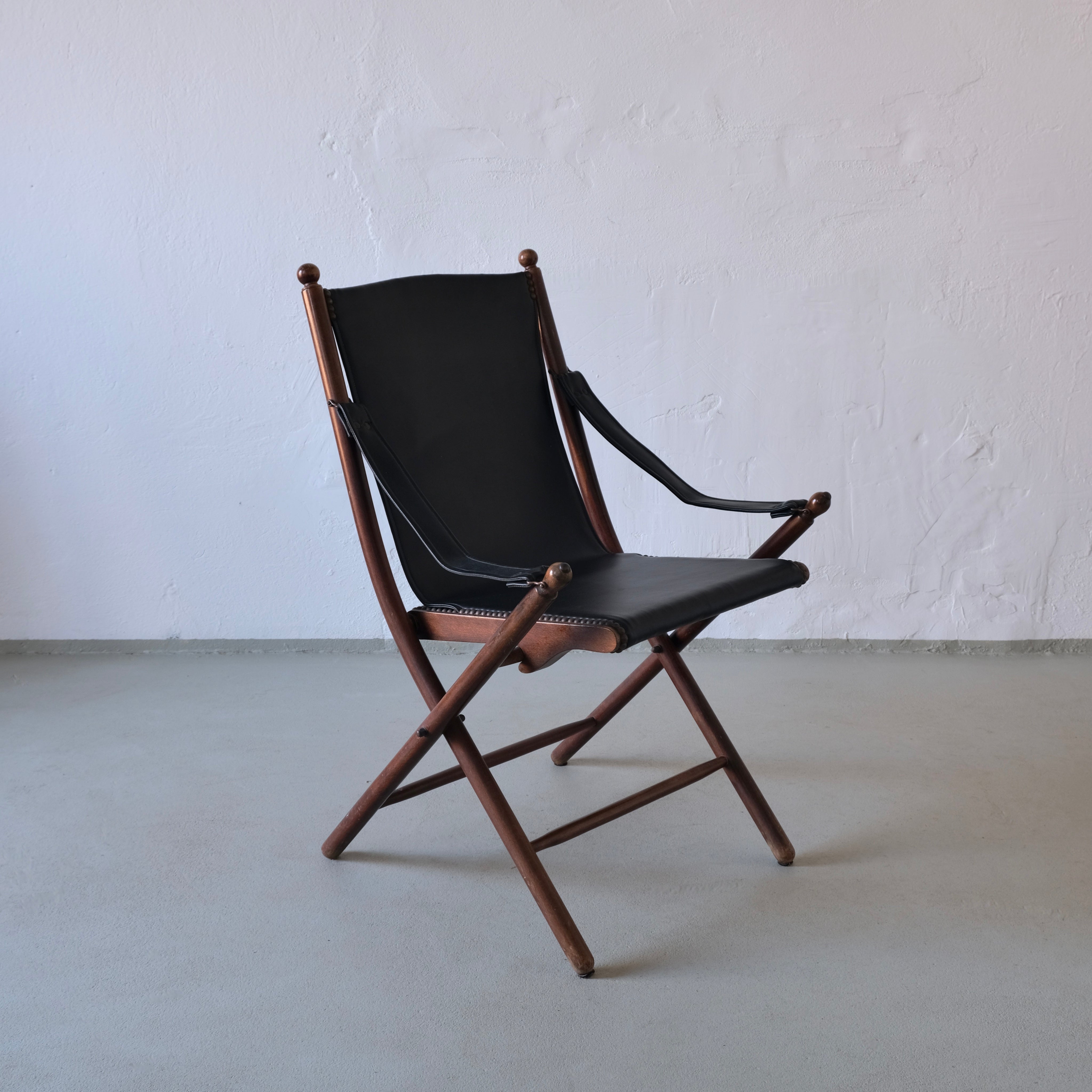 Vintage Folding Chair and Tray Table Set | Campaign Style  — side angle