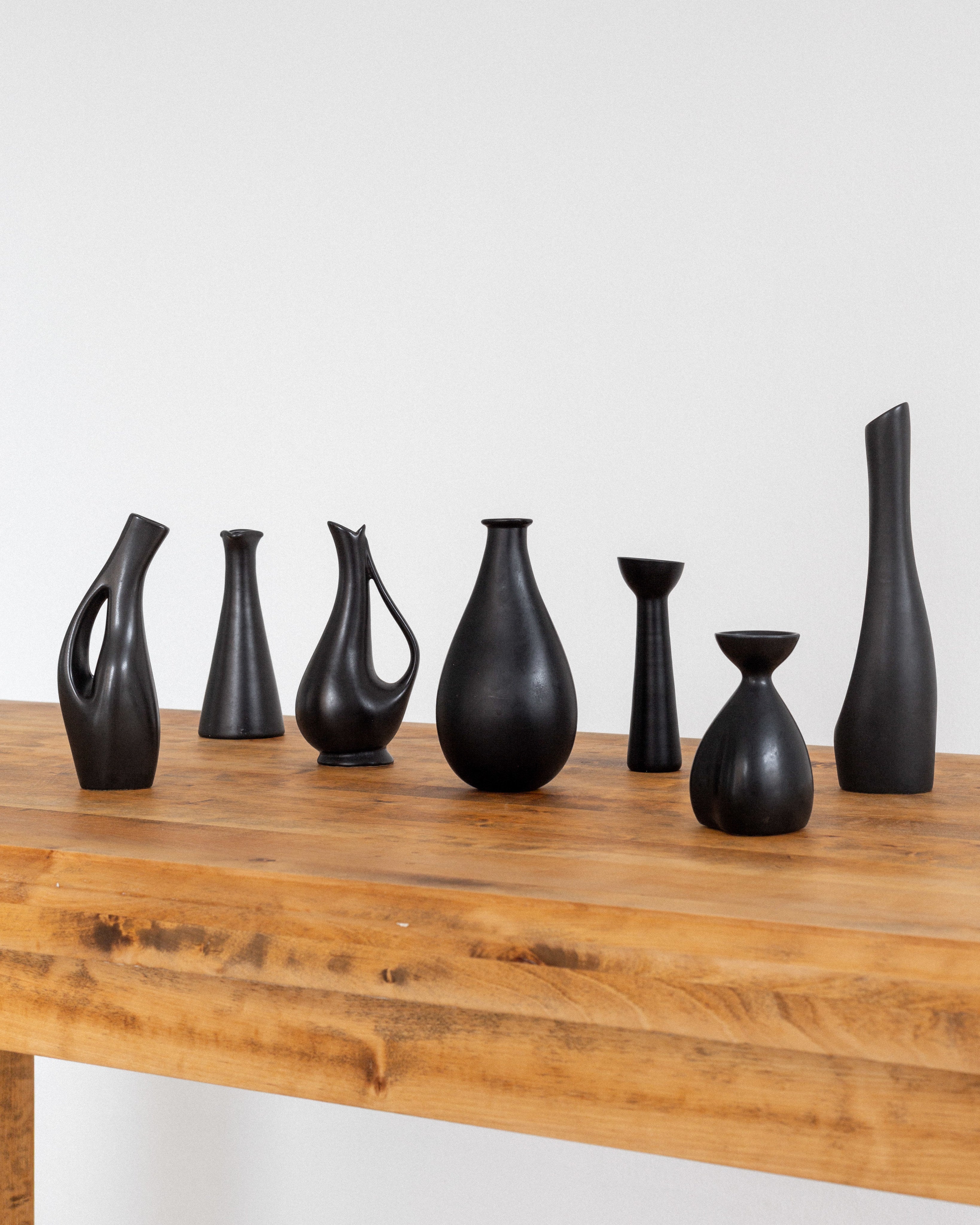 Collection of Black Sculptural Vases, Swedish Mid-Century Modern