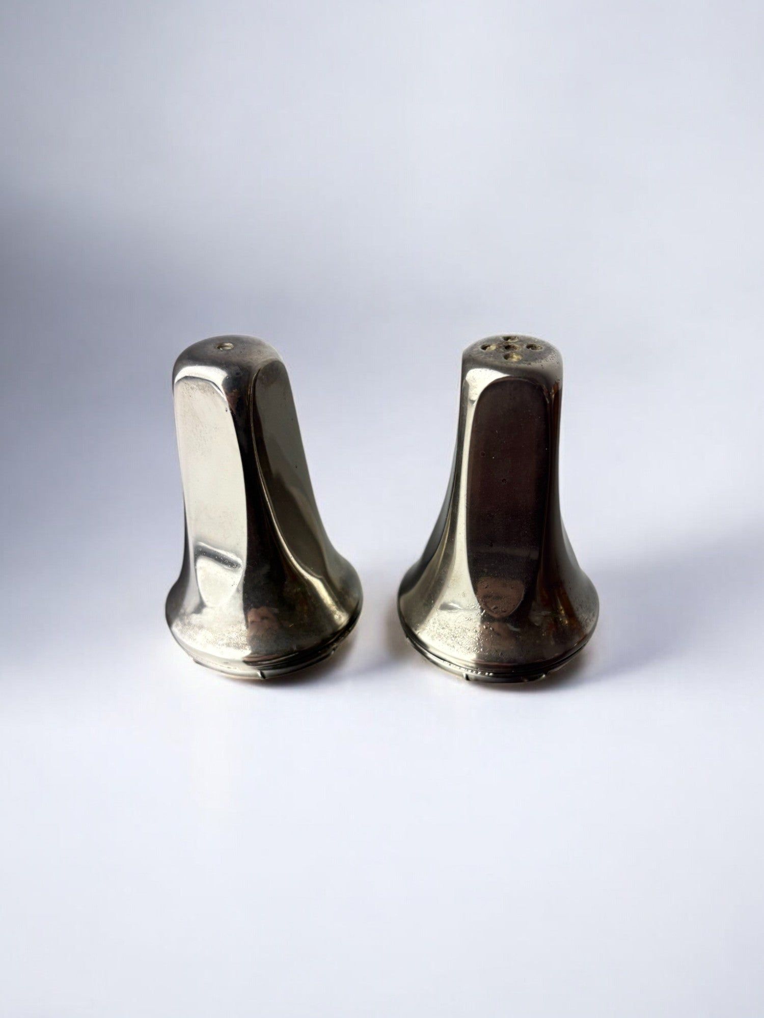 Faceted Salt & Pepper Shakers, Italy, 1970s — angled view on light background