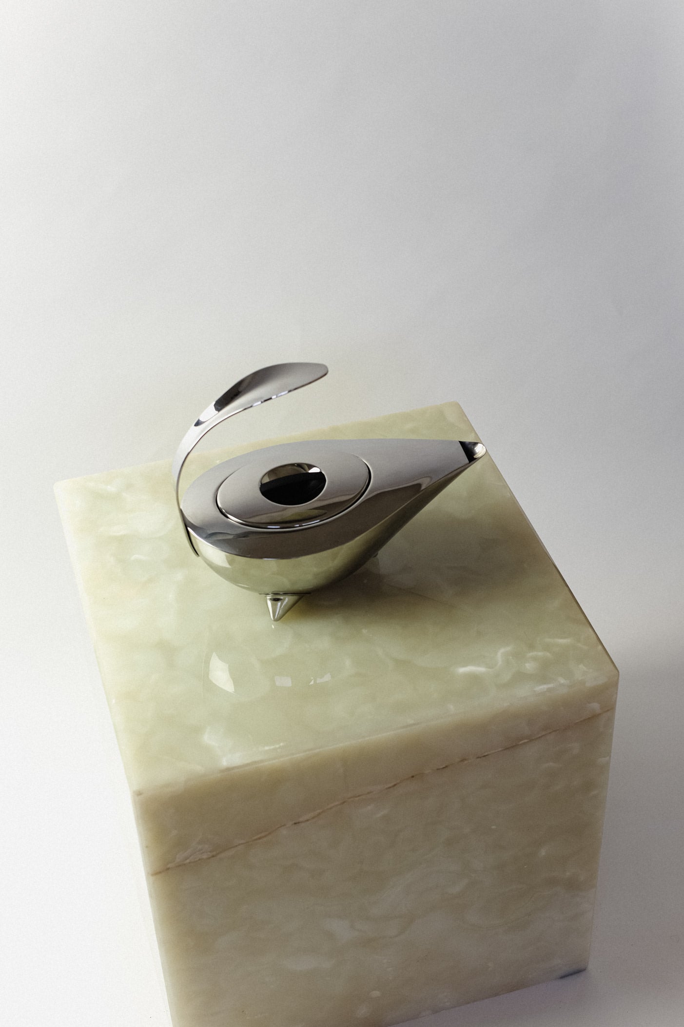 Post Modern 1980s 'Naoko' Teapot — side angle on marble pedestal