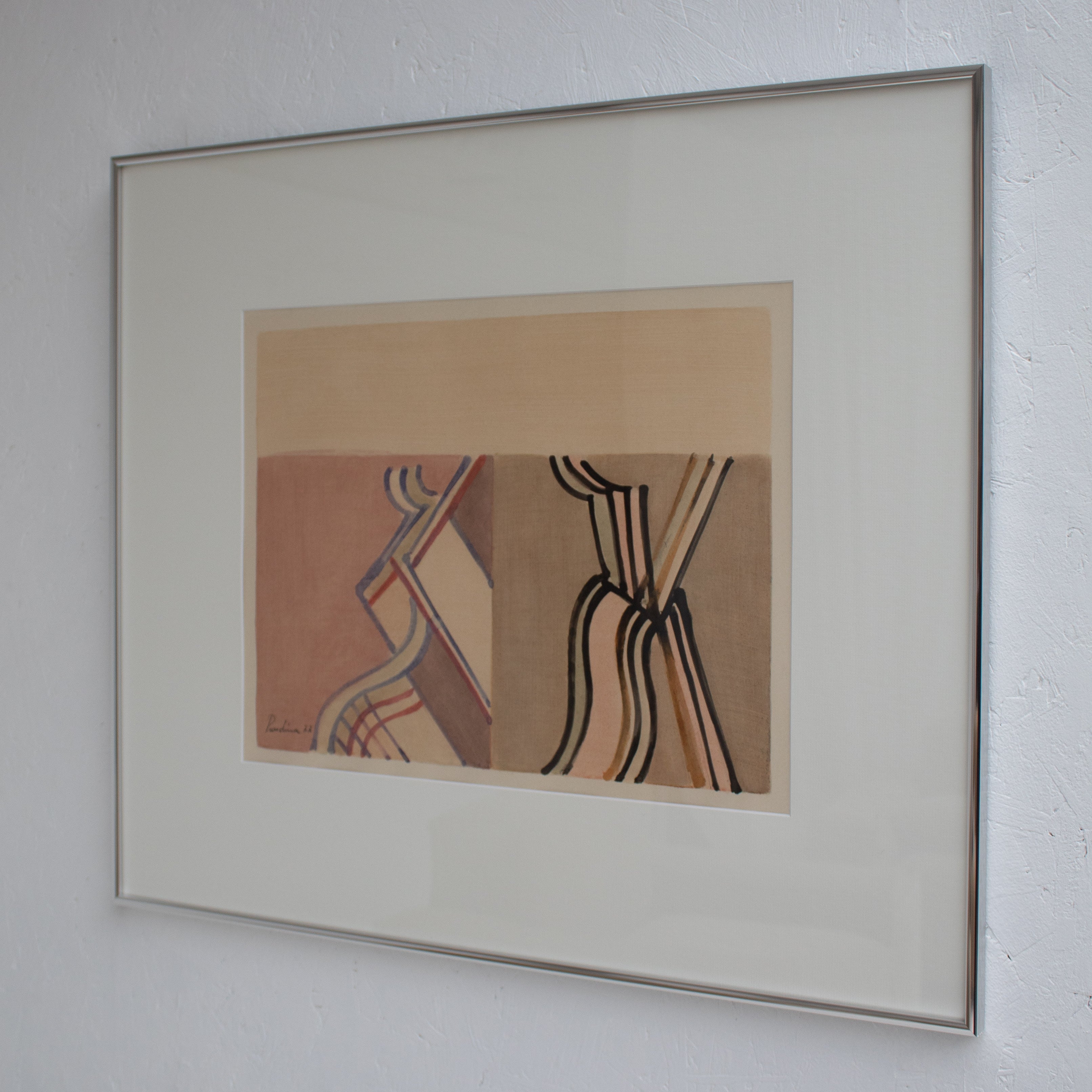 Mid Century Italian Work on Paper — framed drawing with abstract lines