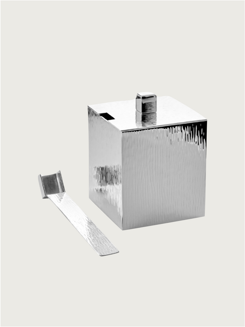 Silver-plated sugar bowl with spoon by zanetto | The Oblist — modern silver finish