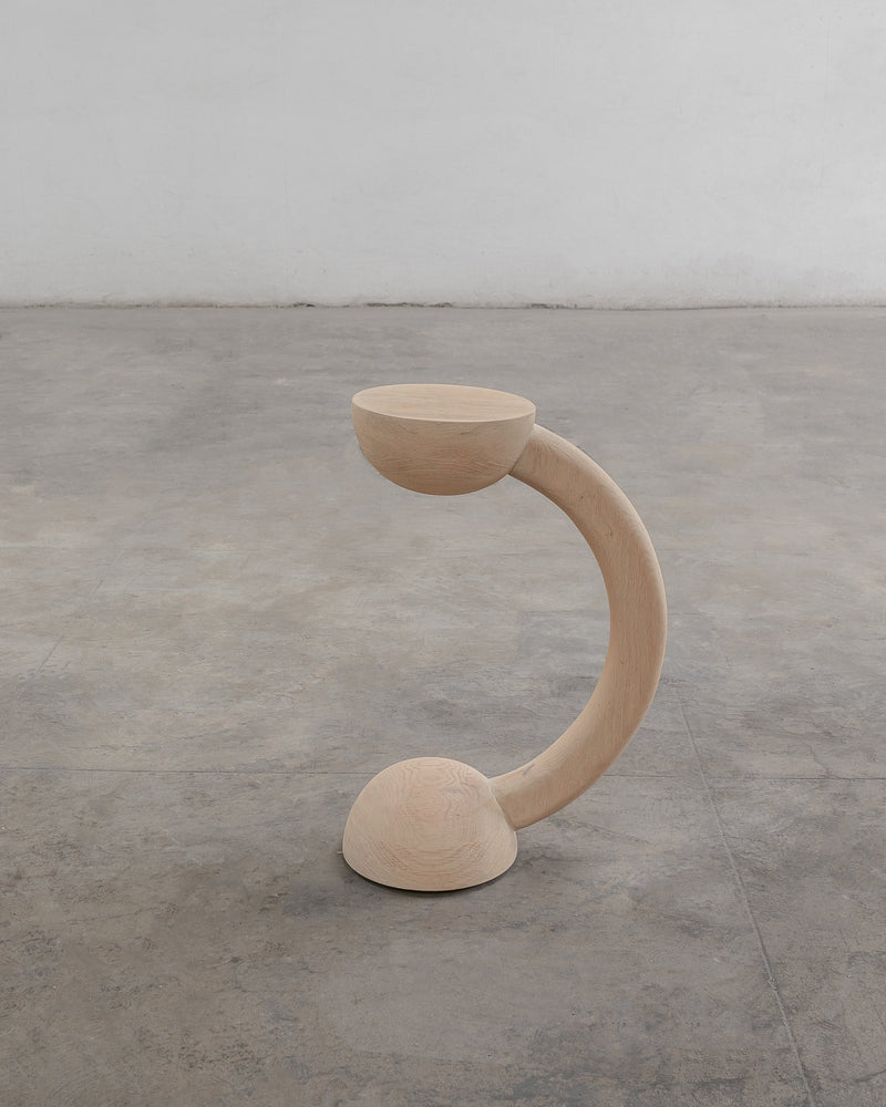 Solid Oak Auxiliary Table - BLEO Series by Daniel Couttolenc, Cream Wash Finish — side angle