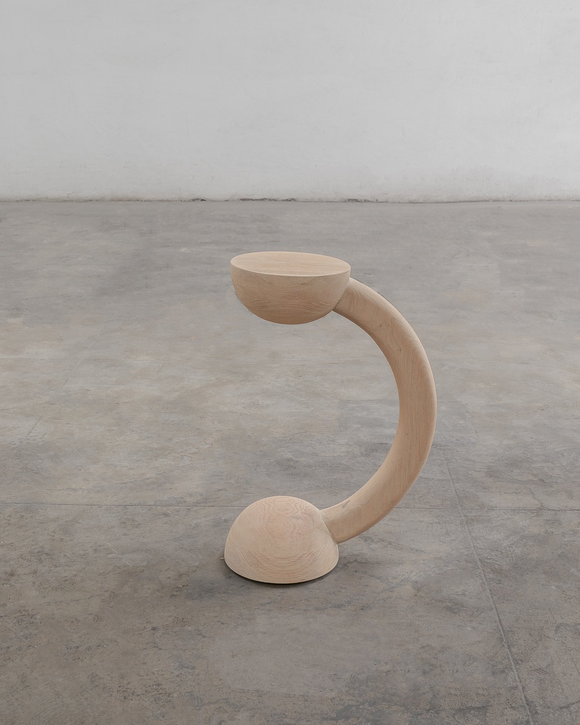Solid Oak Auxiliary Table - BLEO Series by Daniel Couttolenc, Cream Wash Finish — side angle
