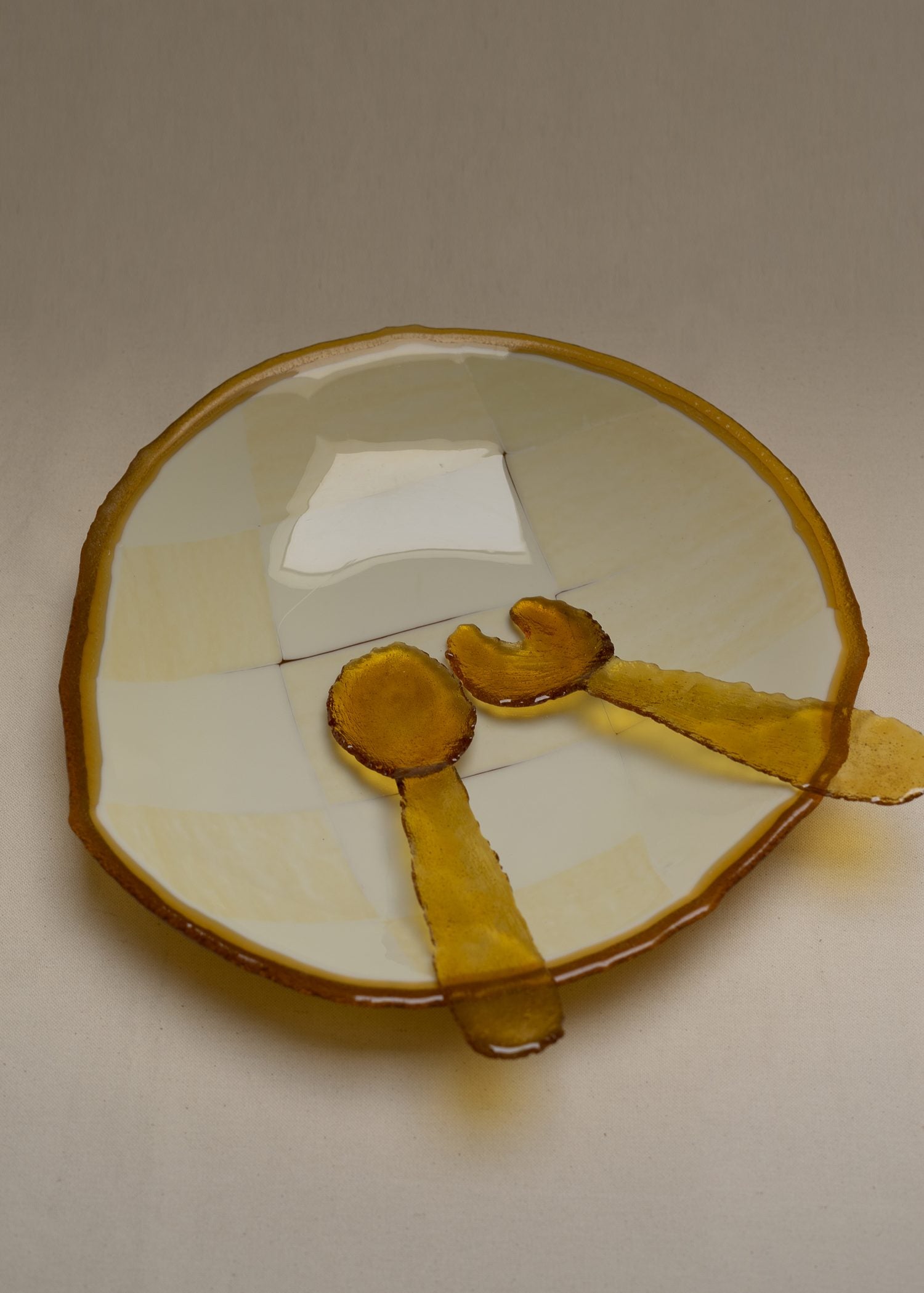 Beige Squares Glass Plate