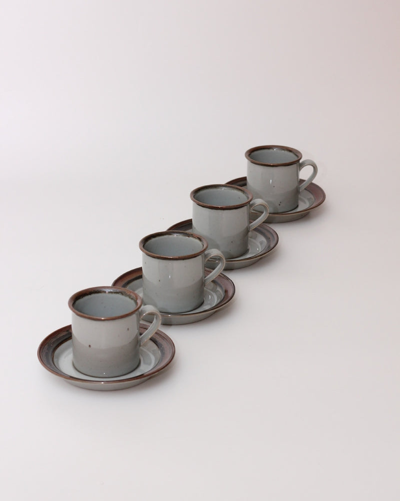 Set of Four Ceramic Cups with Saucers by Boga Avante Shop | The Oblist — gray ceramic, handcrafted