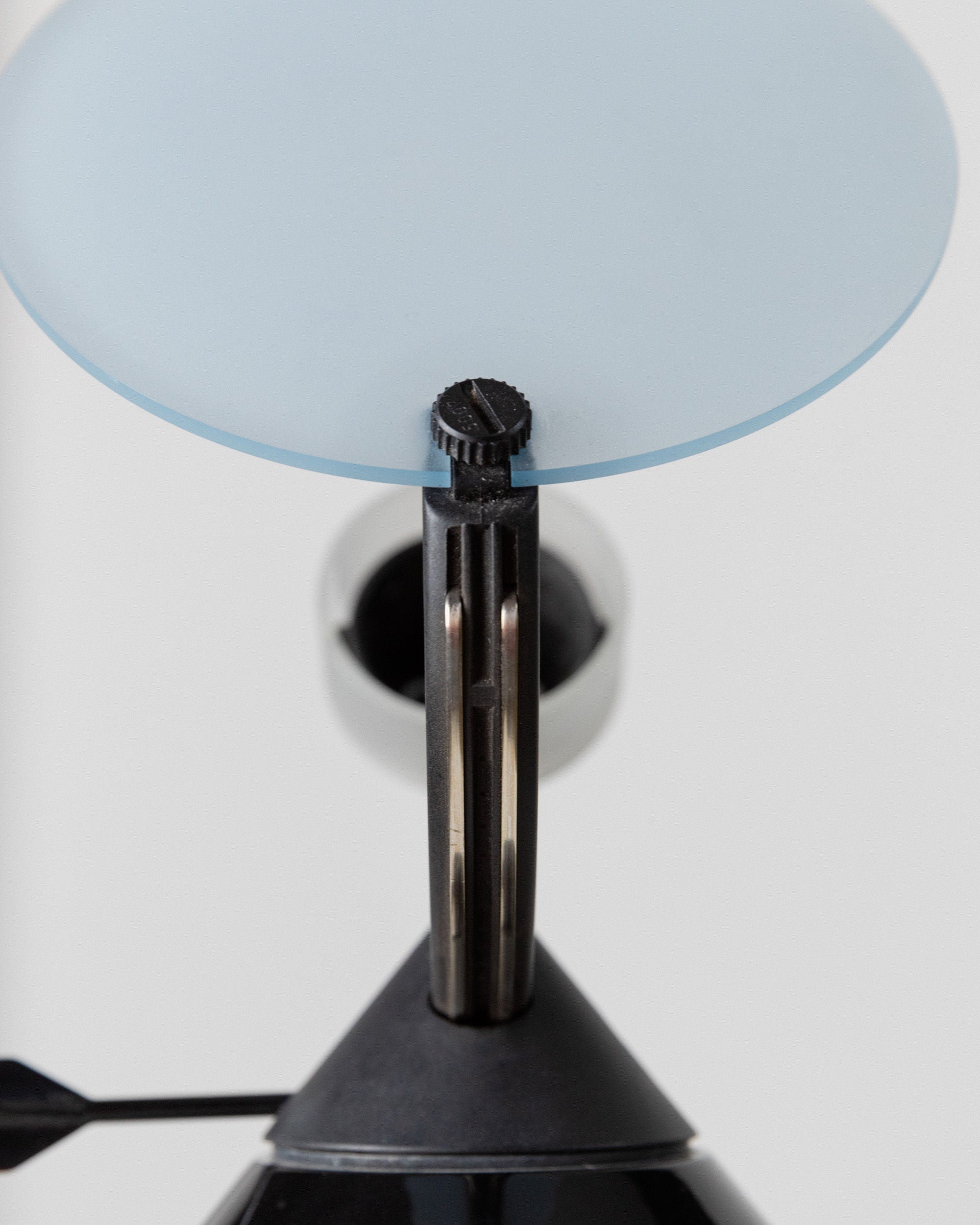 Table Lamp by Lamperti model Sestante, Italy 1980s — close-up of frosted glass shade and metal base