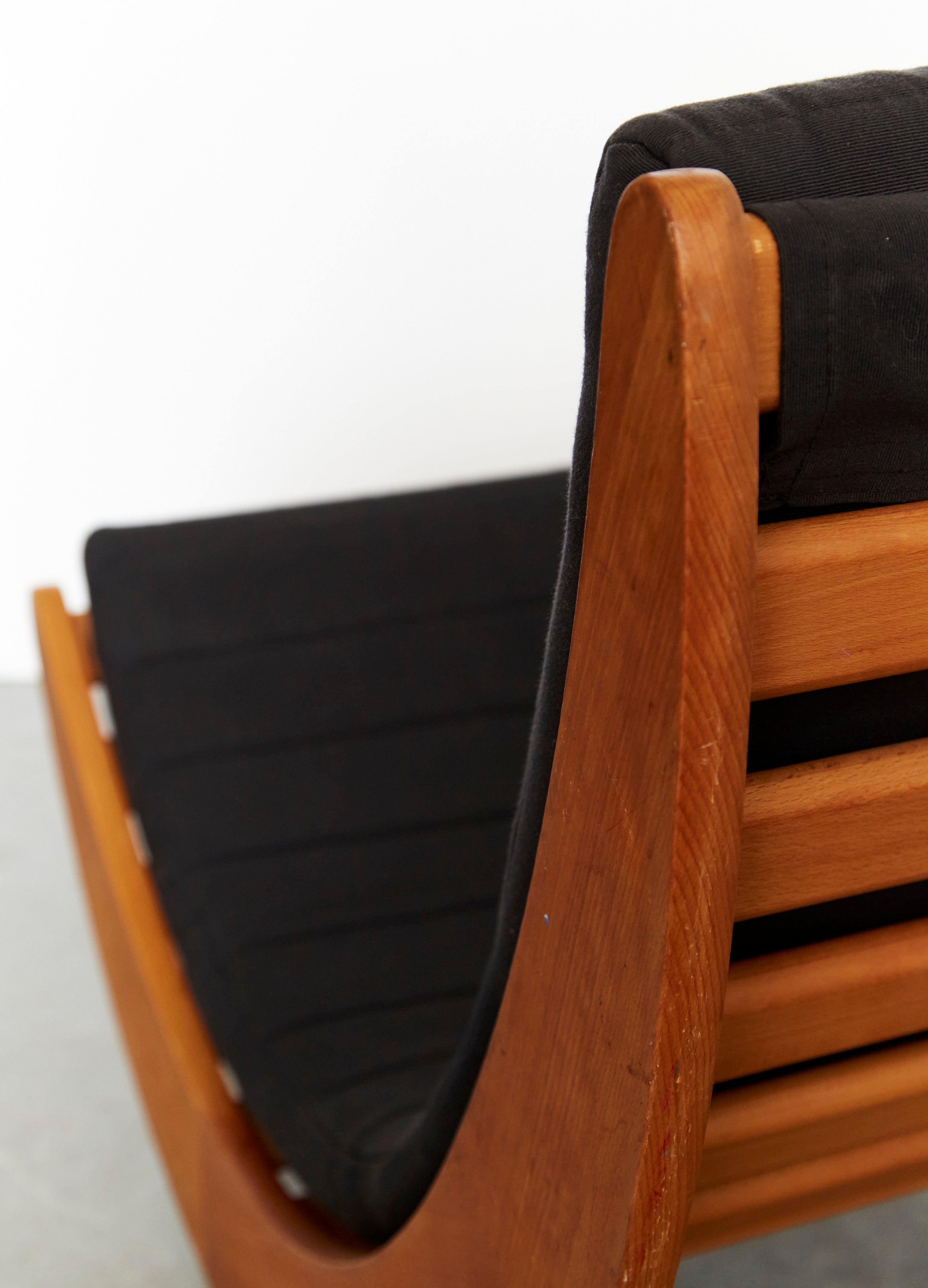Tandem Relaxer 2for2 Rocking Chair by Verner Panton for Rosenthal — back view highlighting wooden frame and black upholstery