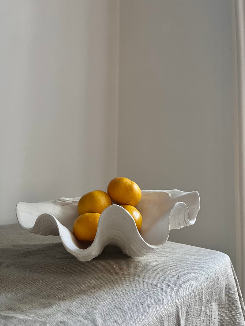 Clam Shell Bowl - Handmade Plaster Sculpture — detail view