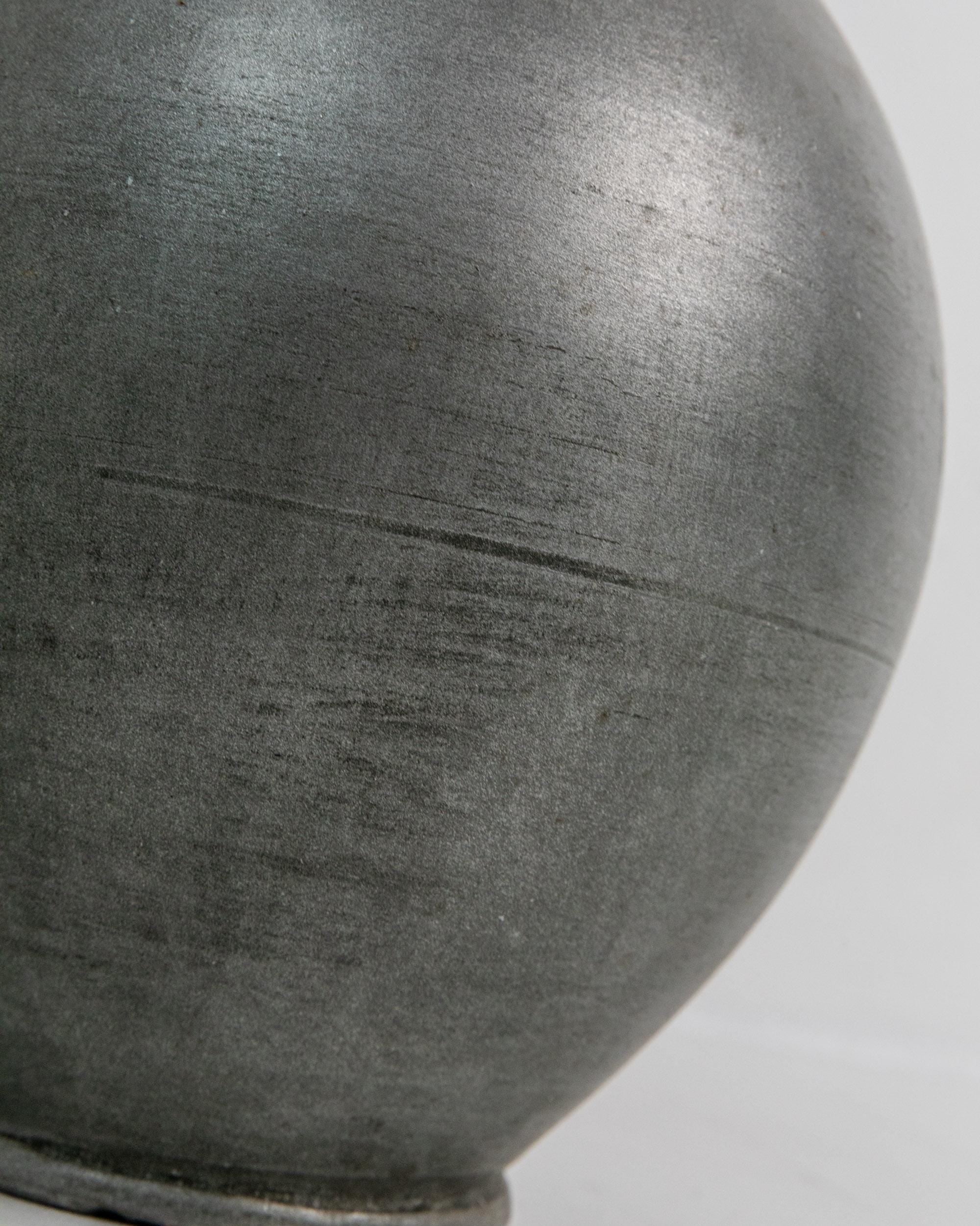 Vintage 1960s Studio Ceramic Vase with Handle, Large Rounded Form with Silver Glaze, Timeless Design, handmade Pottery, Elegant Gift Idea — additional view