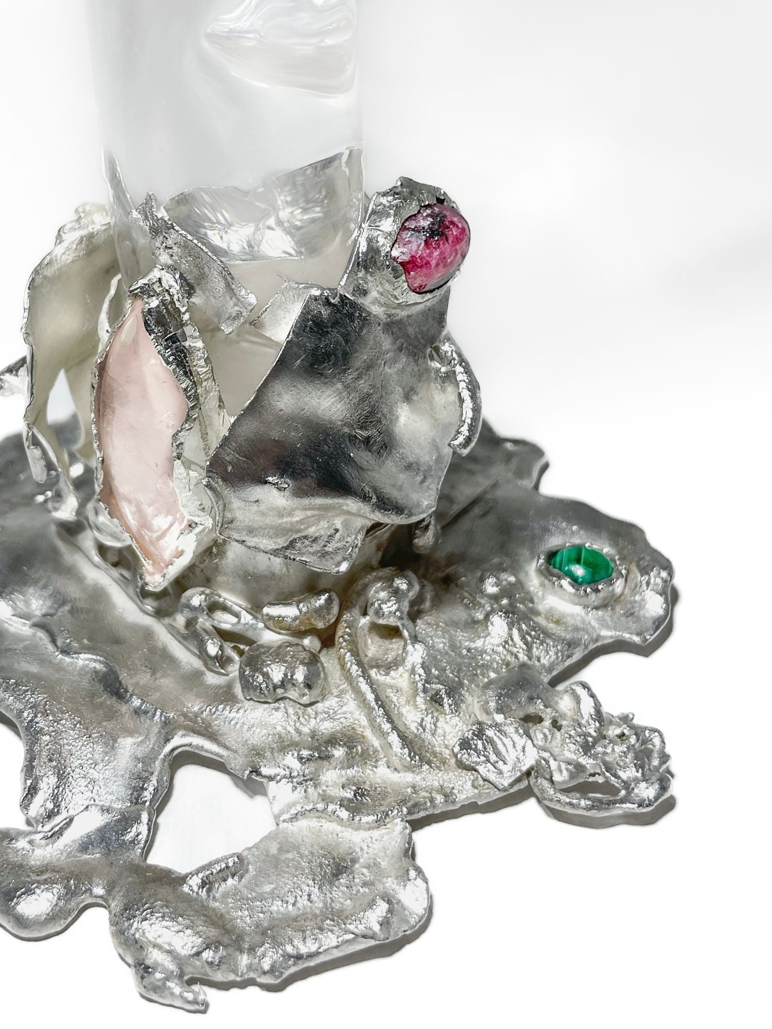 Jewelled Goblet no. 3 x Lindsey Fontijn — side angle showing silver base with colored gems