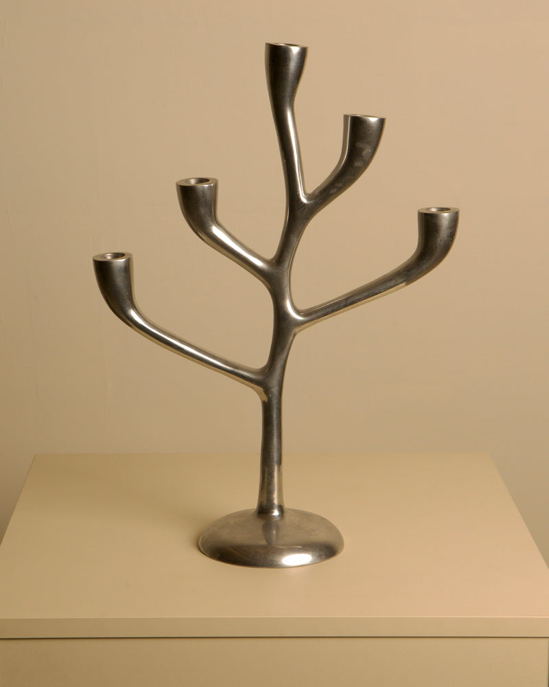 Large 80's Aluminum "Tree" Candleholder by Treaptyque | The Oblist — metallic silver finish