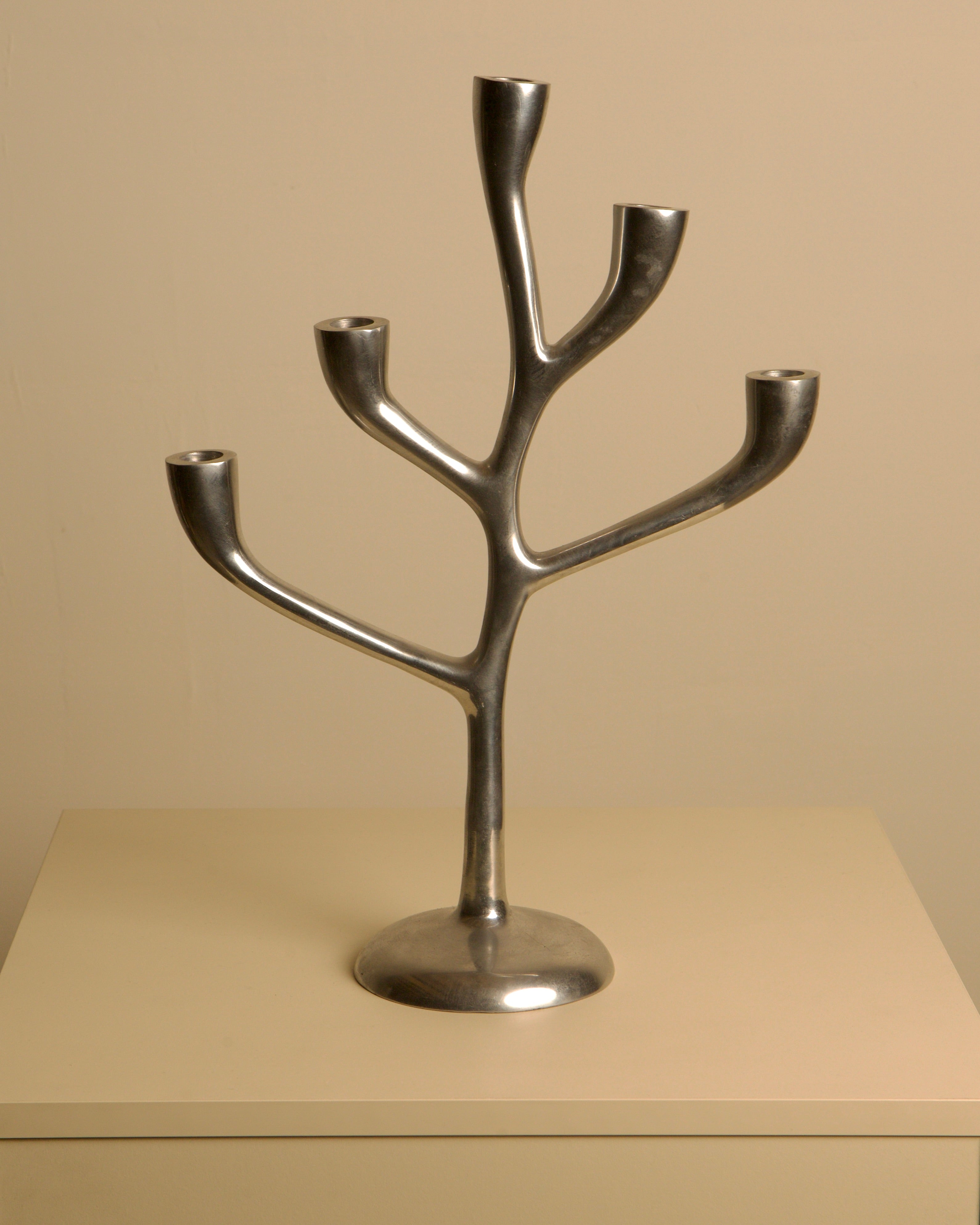 Large 80's Aluminum "Tree" Candleholder by Treaptyque | The Oblist — metallic silver finish