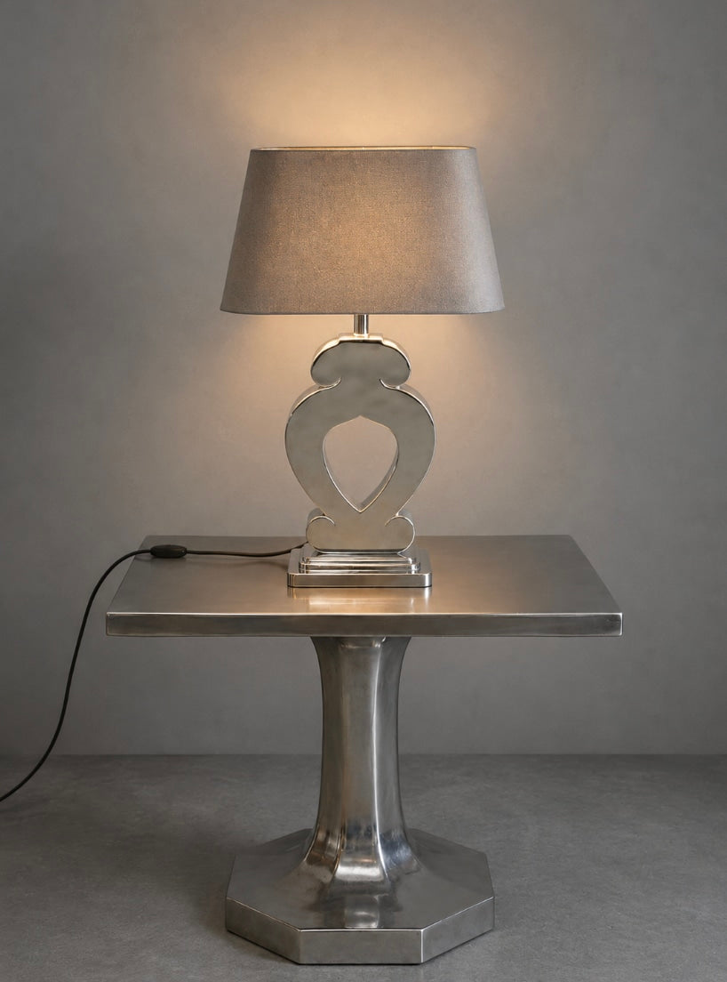 1980s Netherlands Table Lamp in Fabric and Heavy Cast Aluminum — side angle