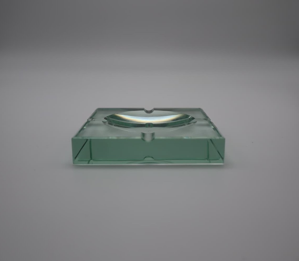 Fontana Arte Green Crystal Ashtray – Italian Mid Century Modern Glass – 1960s Vintage — lifestyle setting