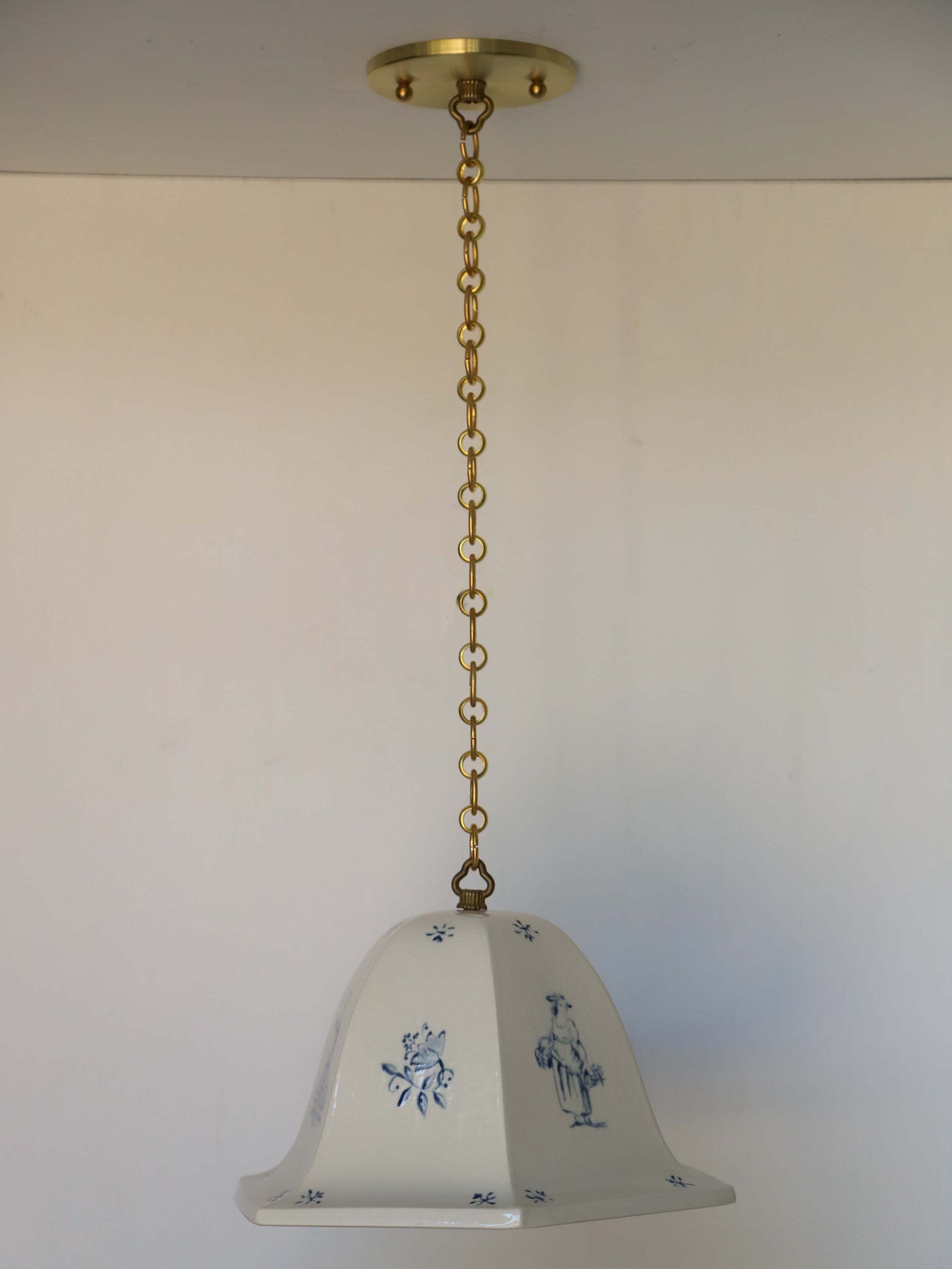Artist's Edition - Maeve Pendant — top view of ceramic shade with floral design