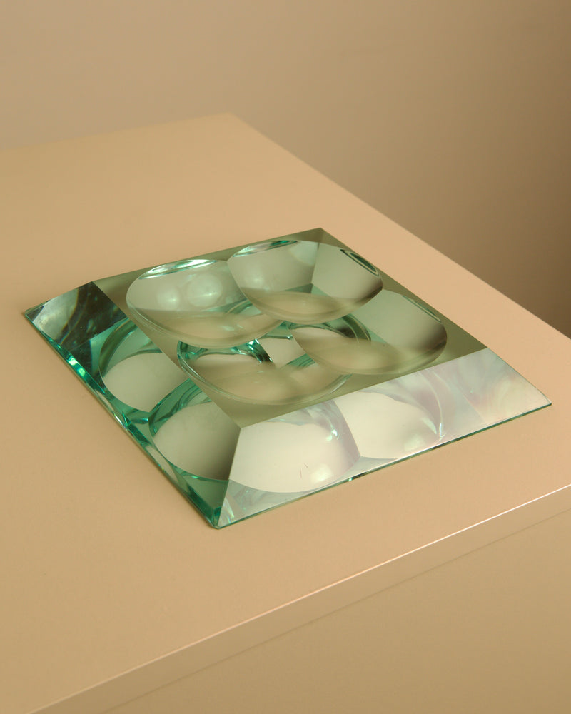 Quadrifoglio Glass Trinket Tray by Fontana Arte | The Oblist — green glass, vintage