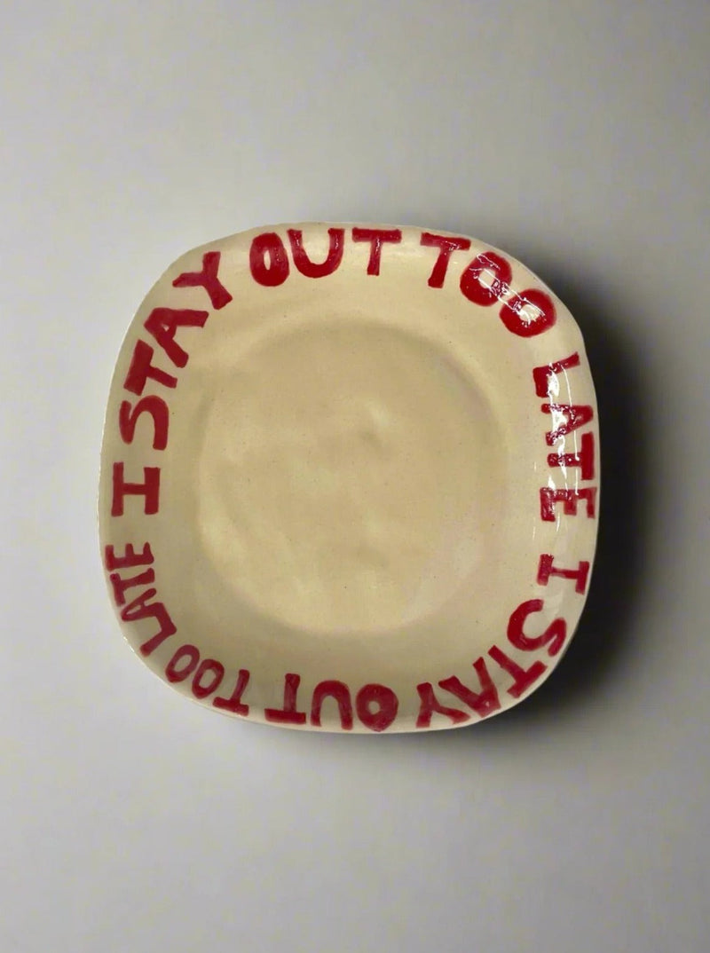 I Stay Out Too Late Tray in Red by L&Clay Ceramics | The Oblist