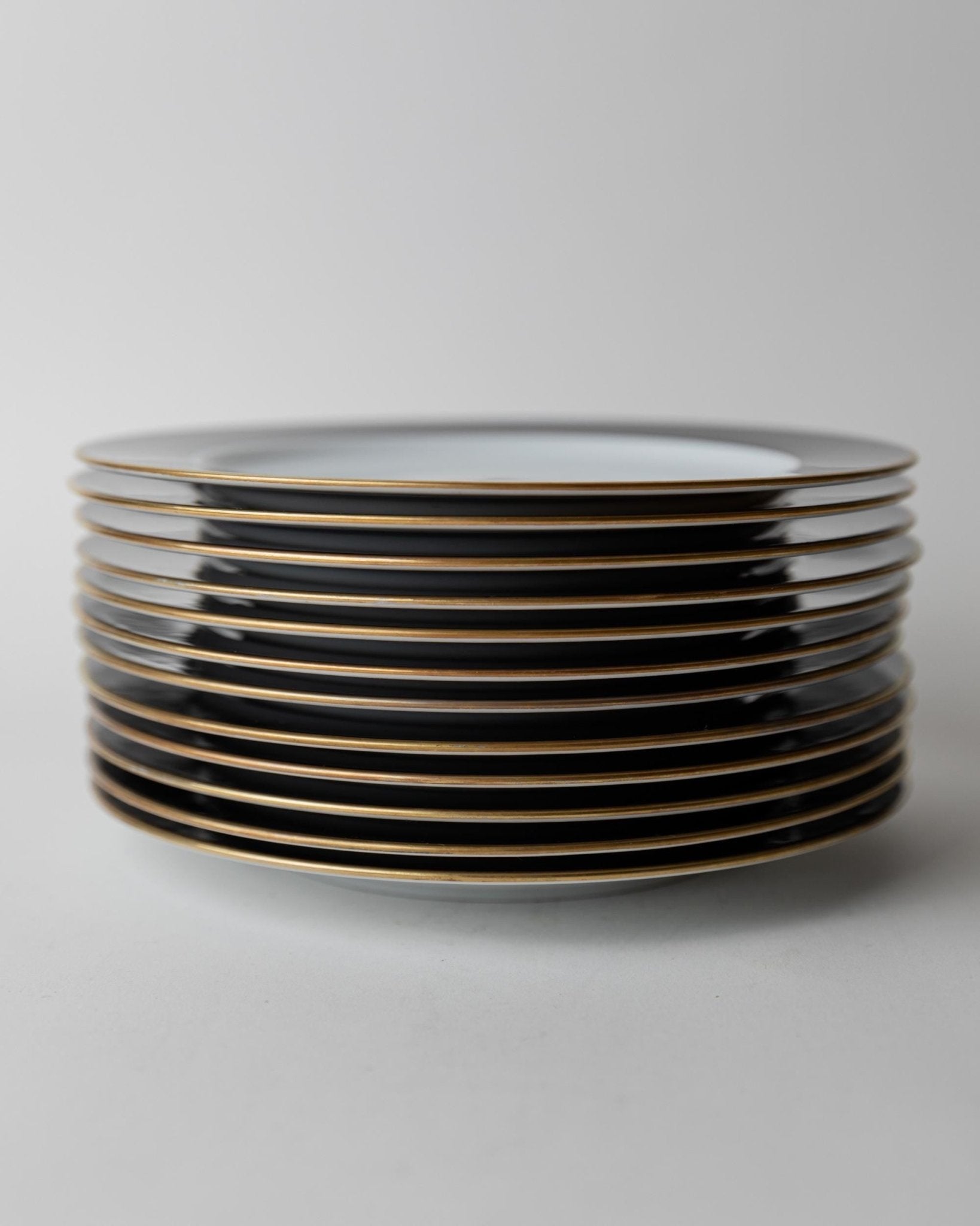 Vintage 1980s Porcelain Dinnerware Set for 12, Black White with Gold Rim by Eschenbach Bavaria Germany, Classic Elegant Tableware, Gift Idea — lifestyle setting