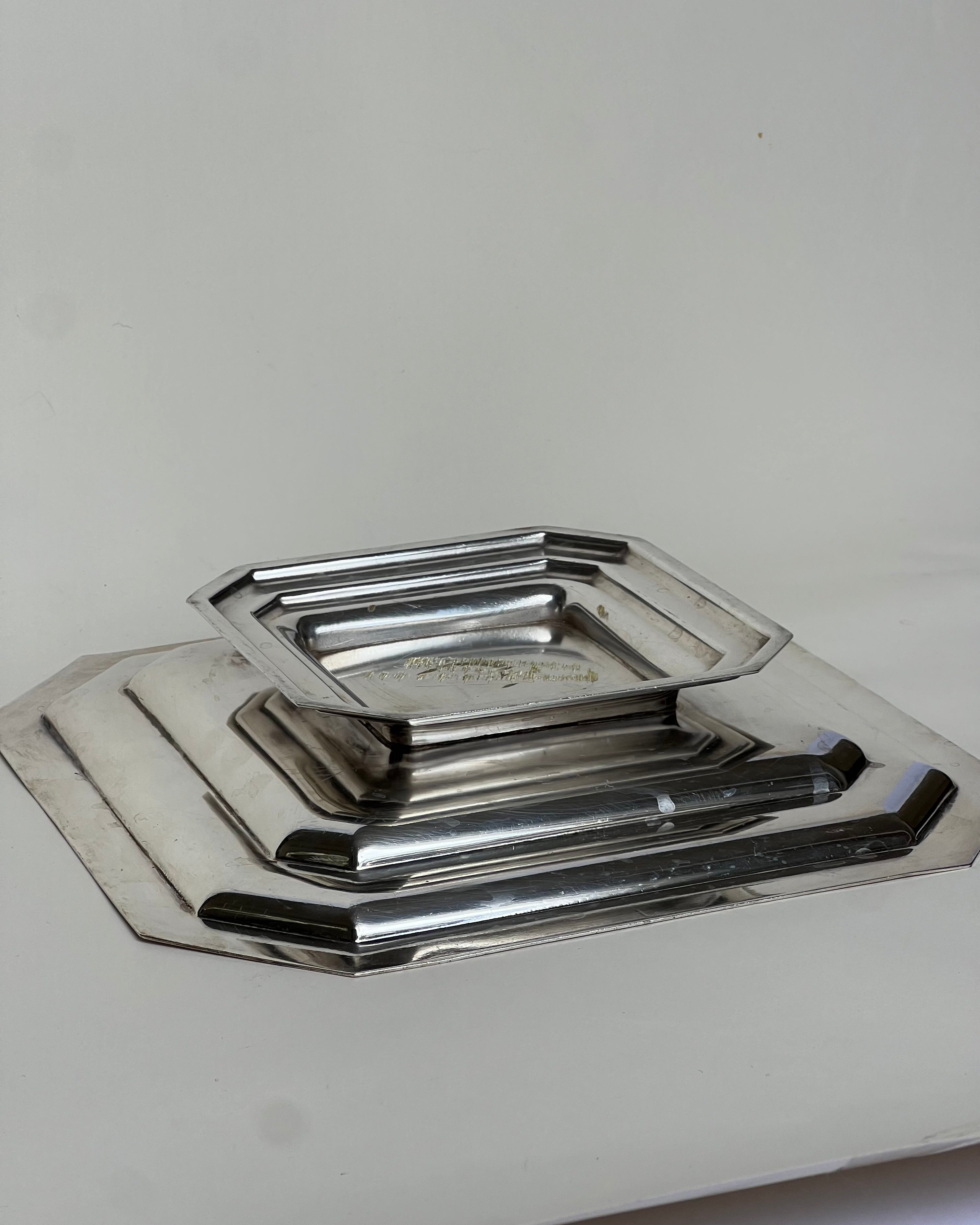 Tiered Vintage Silver Platter — close-up
