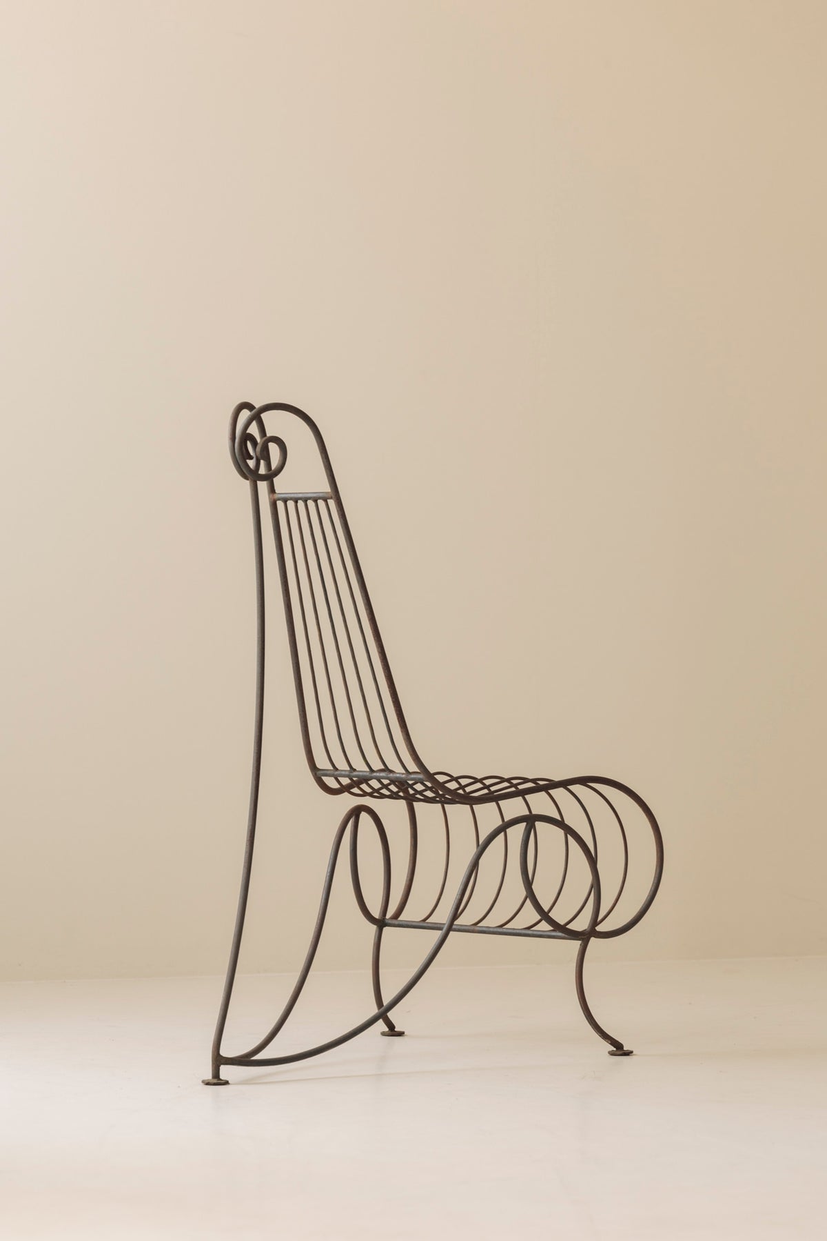 Wrought Iron Side Chair attributed André Dubreuil, France circa 1986 — close-up