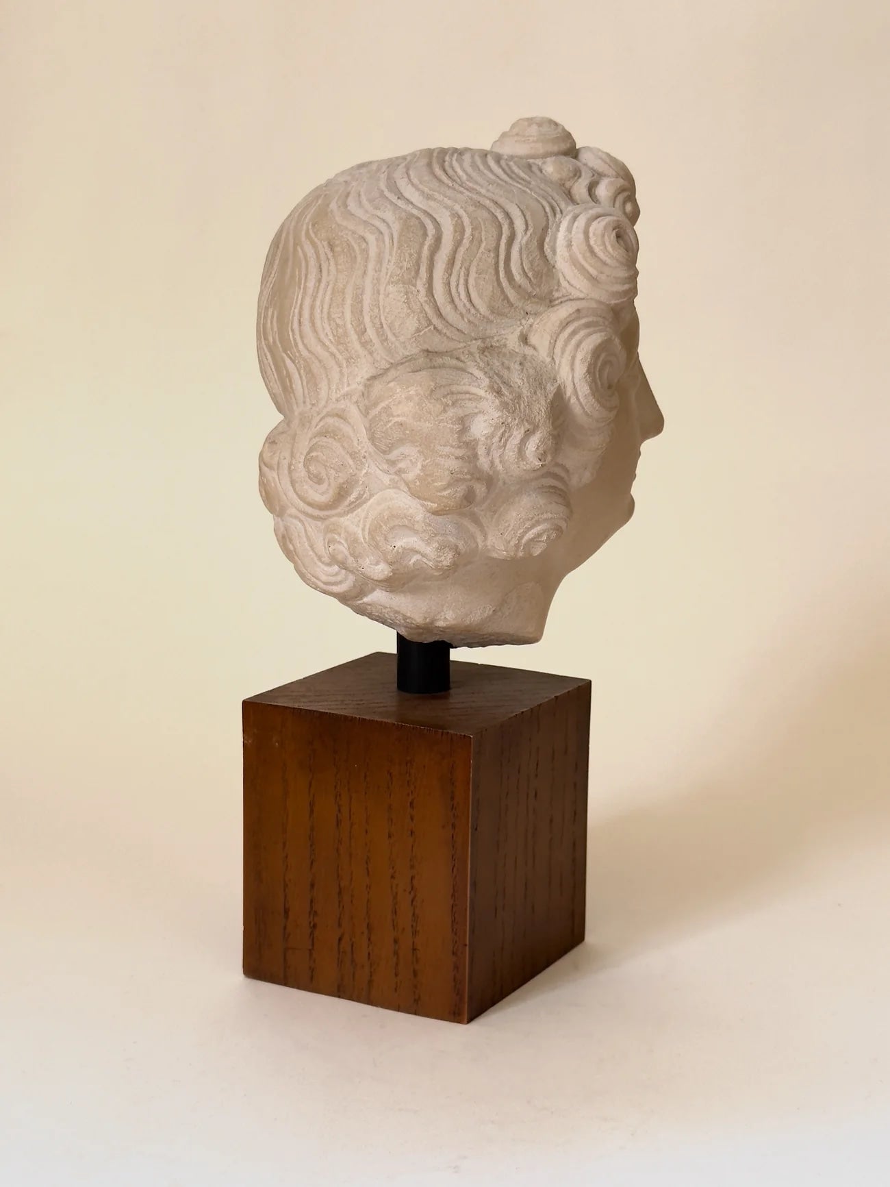 Plaster Sculpture on Wooden Base, c. 1920 — side view highlighting textured plaster details